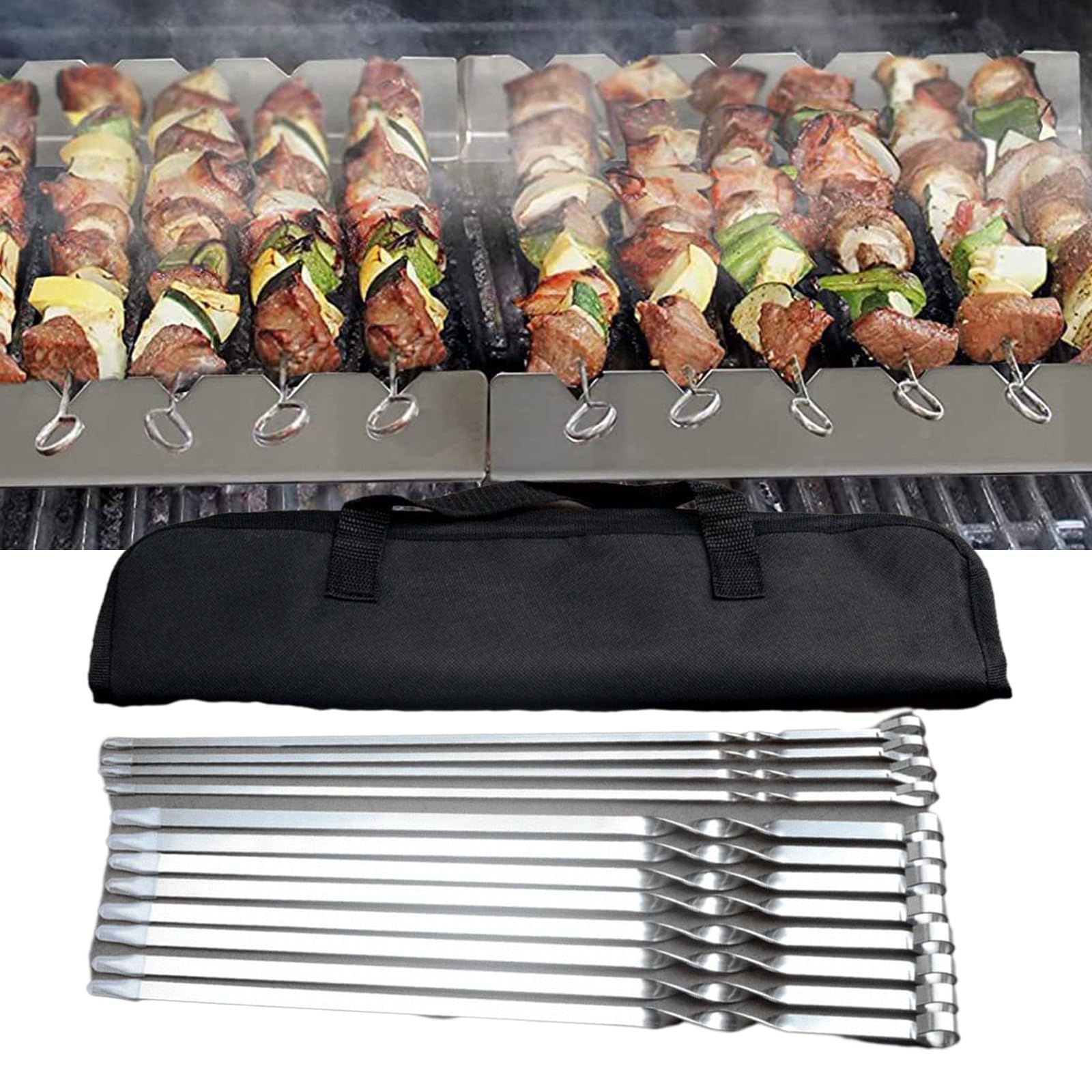 12 spiedini versatili per barbecue, in acciaio inox, per feste in campeggio e riunioni di famiglia