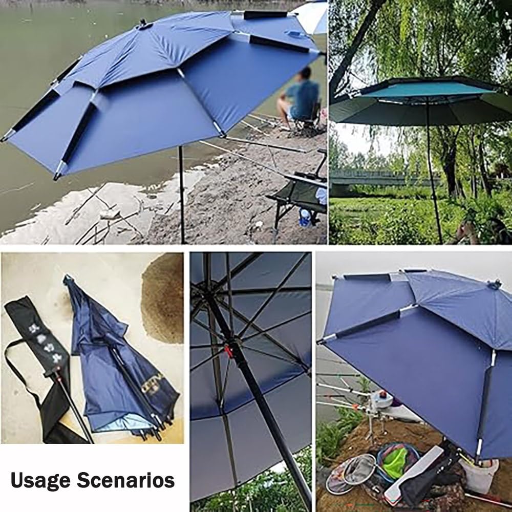 Ombrellone da pesca per esterni, 2,6 m, portatile, rotondo, ideale per spiaggia, piscina, campeggio, patio, golf, blu navy.