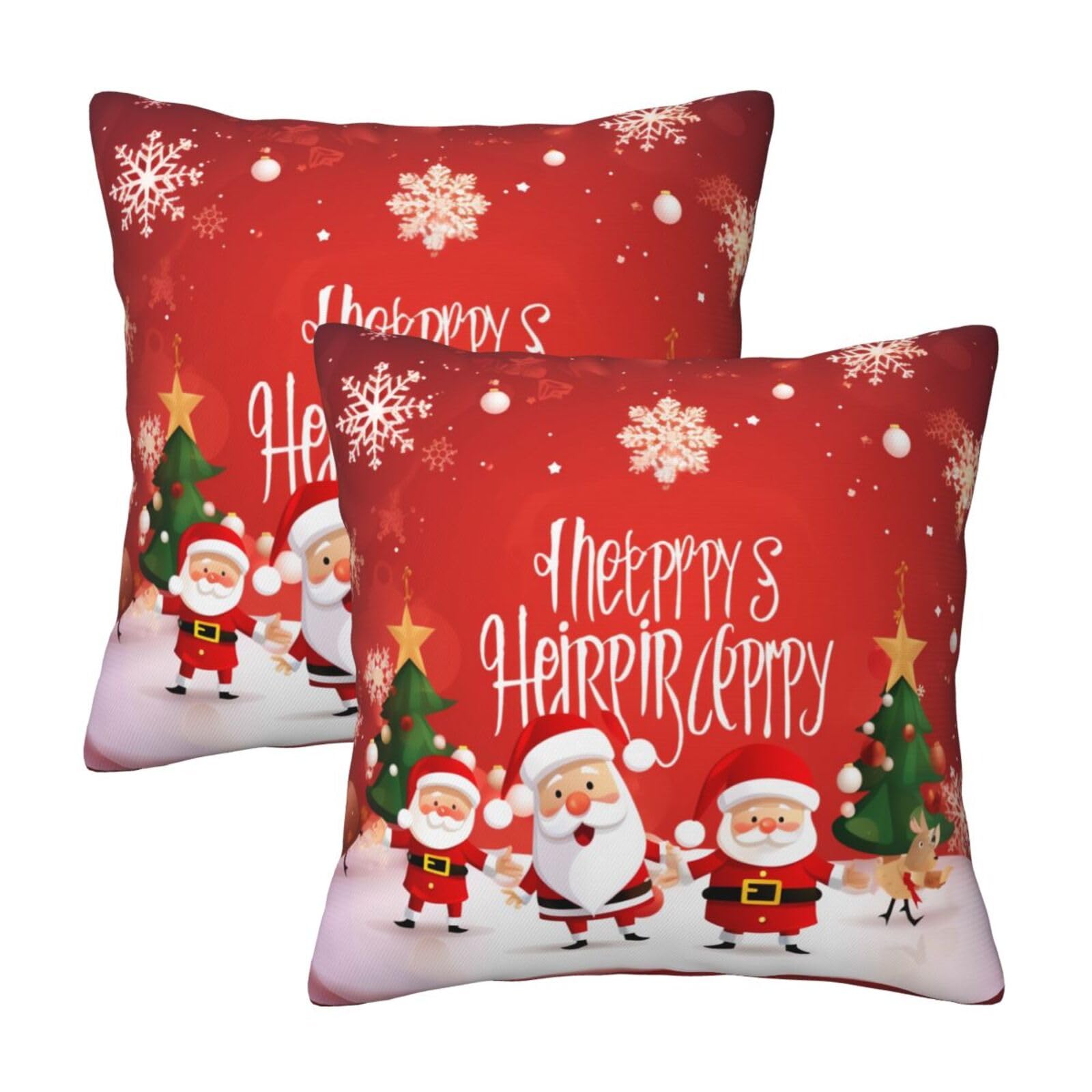Merry Christmas art Throw Pillow Cases 2 Pack Square Pillowcases Soft Pillow Protectors for Couch Livingroom Sofa Bed Office Car,30x30 CM