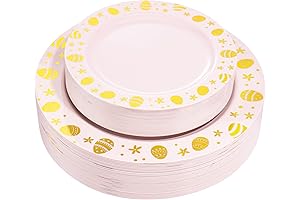 LIYH Pack Of 60 Gold And Pink Plastic Easter Dinnerware Plates |...