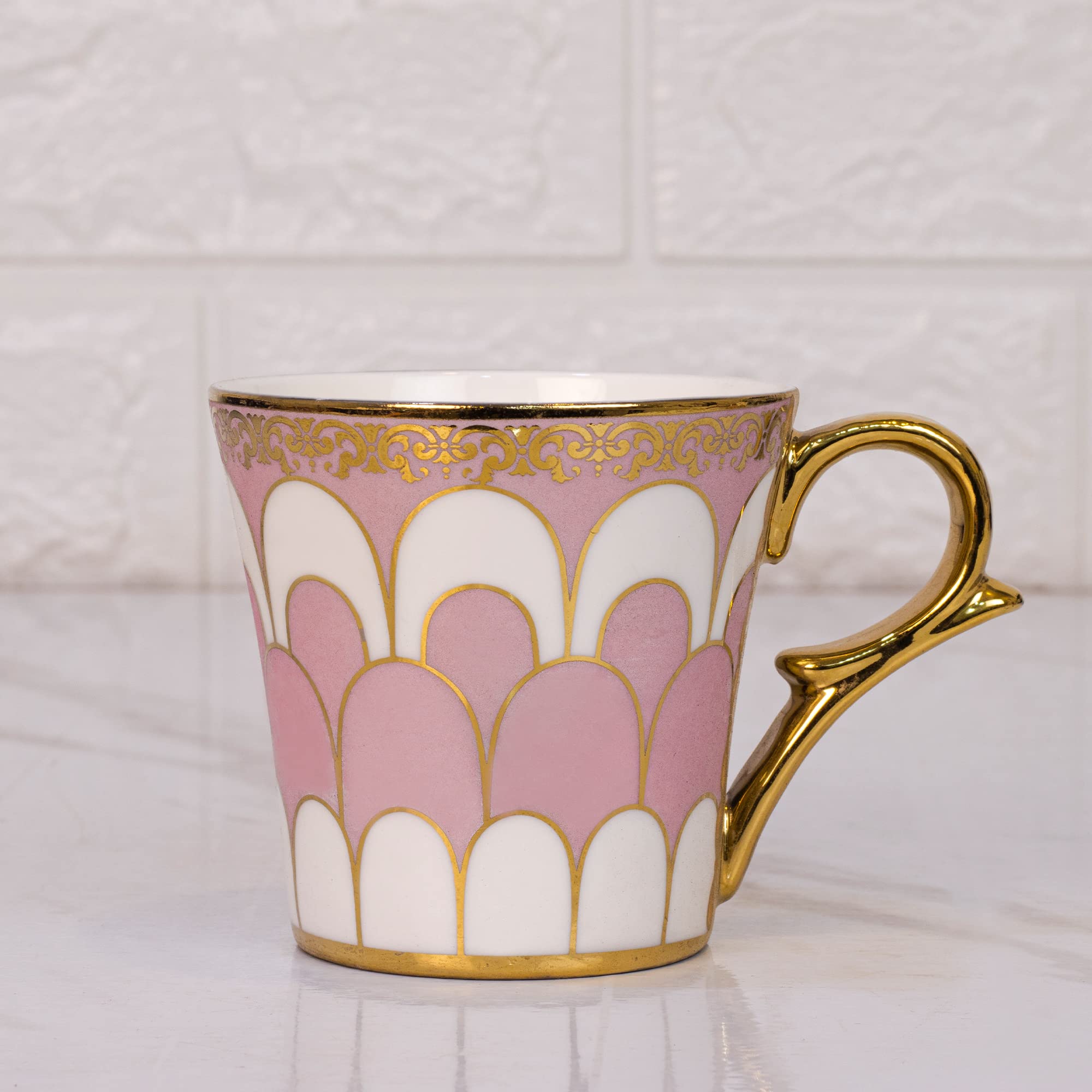 Femora Water Drop Scale Pattern Golden Tea Mugs, Ceramic Tea Cups, Coffee Mugs (160 ml, Pink) - 6 Pcs Set (NOT Microwave Safe) 4