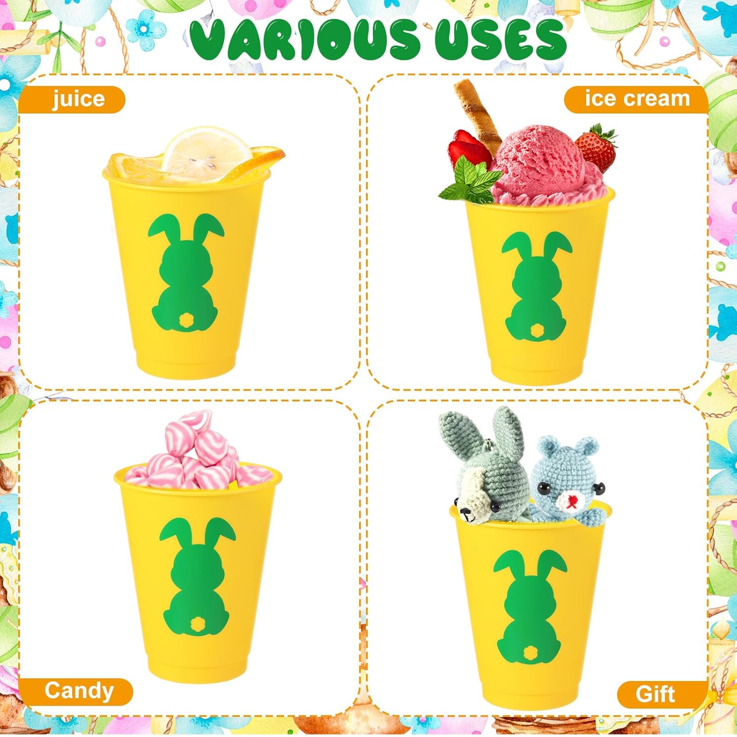 Easter Cups Bulk with Straw and Lid 16 Oz Reusable Plastic Bunny Cups Rabbit Cups for Wedding Anniversary Easter Party Supplies (24 Pcs) - Image 4