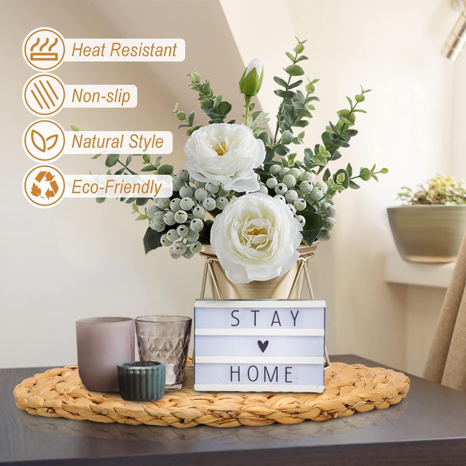 6 Pack Woven Placemats Round,13 Inches Natural Water Hyacinth Weave Placemat,Heat Resistant Non-Slip Rattan Placemat Woven Placemats Farmhouse Boho Rattan Table Mats for Kitchen, Dinner, Outdoor