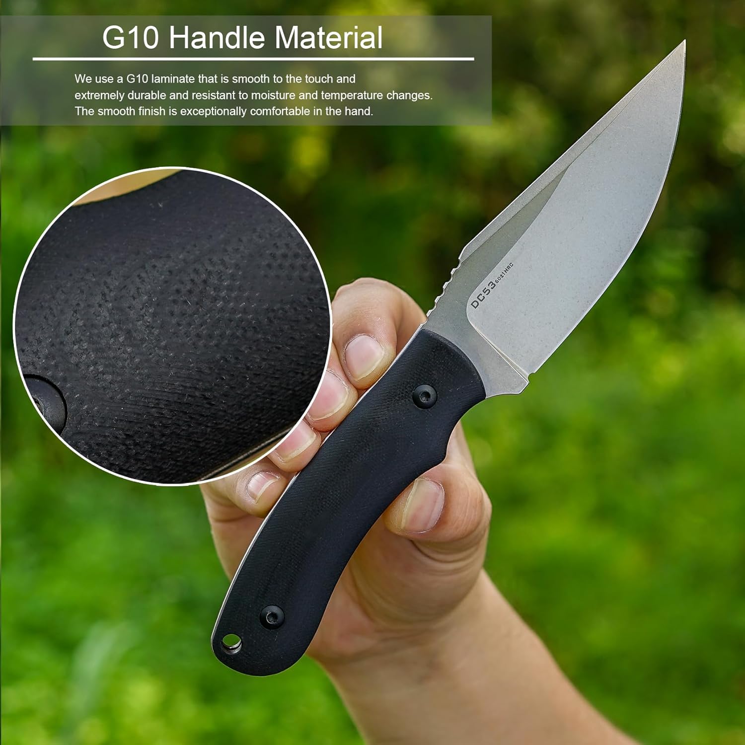 Fixed Blade Knife with Kydex Sheath.3.75in DC53 Blade EDC Camping Fixed Blade Knife with G10 Handle, Small Bushcraft Survival Knives, Outdoor Hunting Knives for Men Women