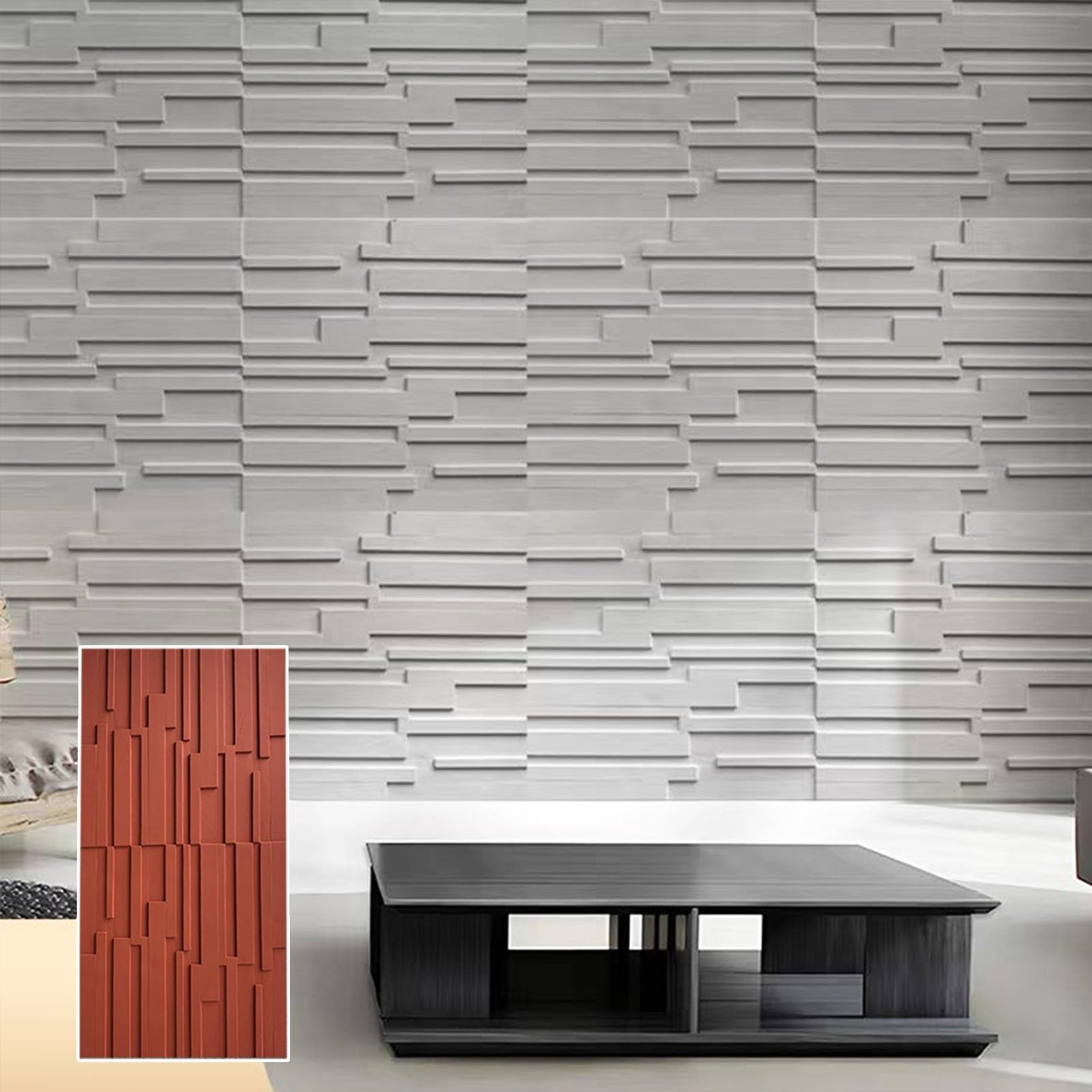 Innovz 3D Fluted Textured Wall Panel, TV Background Slat Tile Wall Décor PU Panels 23.6 X 47.2in, Living Room Bedroom Basement Stairs Wall Covering Panel(Red,4pcs)