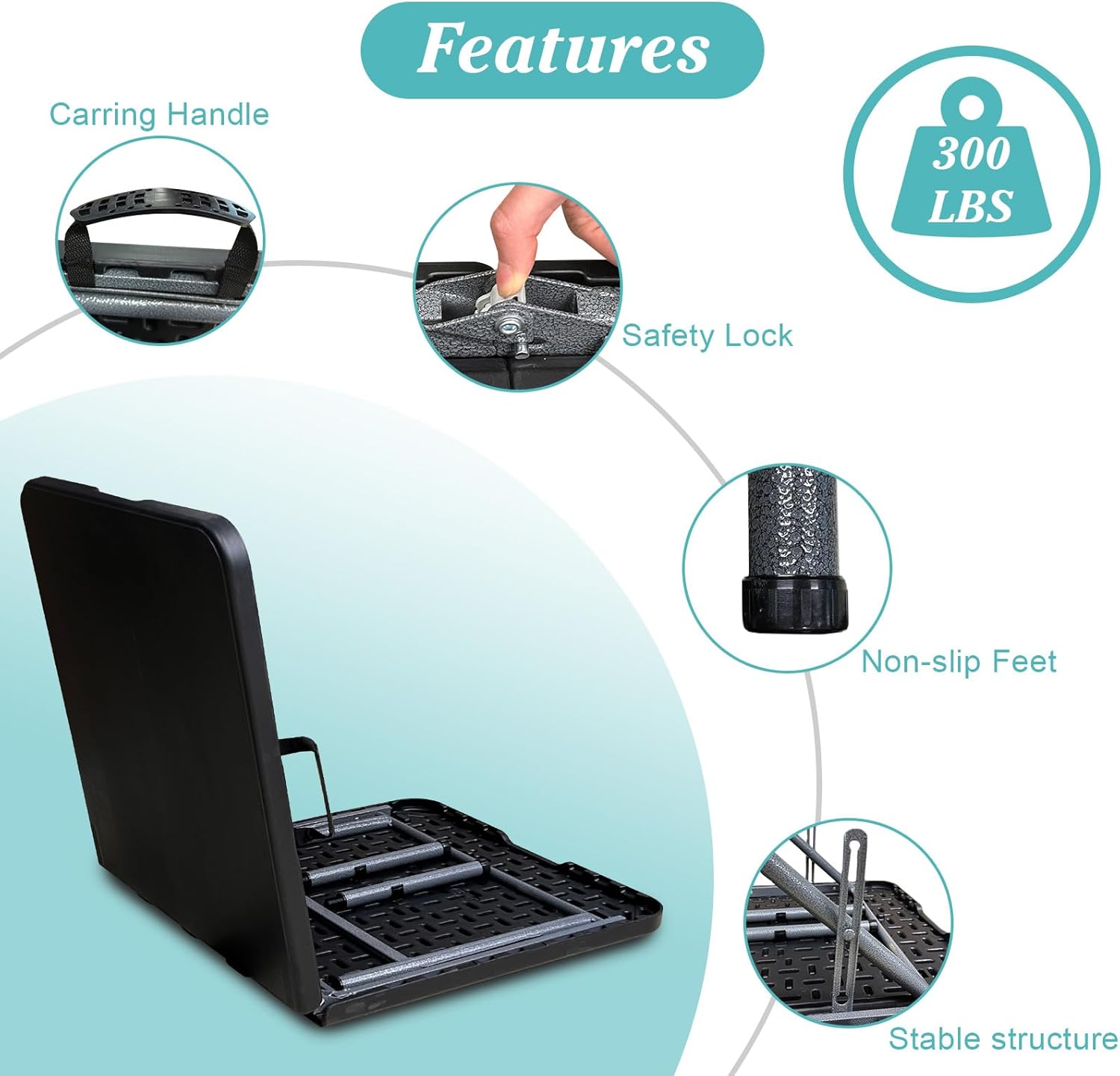 4FT Plastic Folding Table - Lightweight & Portable for Camping, Picnic, Card Games - Indoor Outdoor Foldable Dining & Utility Table(Black)