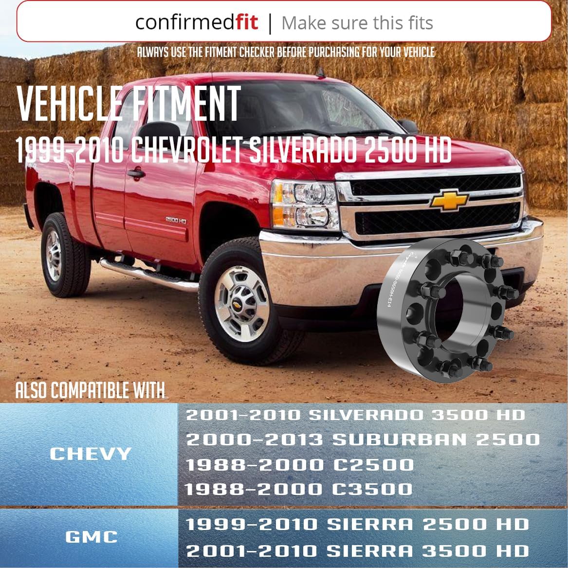 Wheel Accessories Parts 2 Pcs Hub Centric Wheel Spacers 8 on 6.50 2.00 Inch Thick 116.7mm Hub M14x1.5 14x1.5 Thread Stud Fits Chevy Silverado 2500 3500 GMC Sierra 2500 3500 SRW ｜DRW Front Only