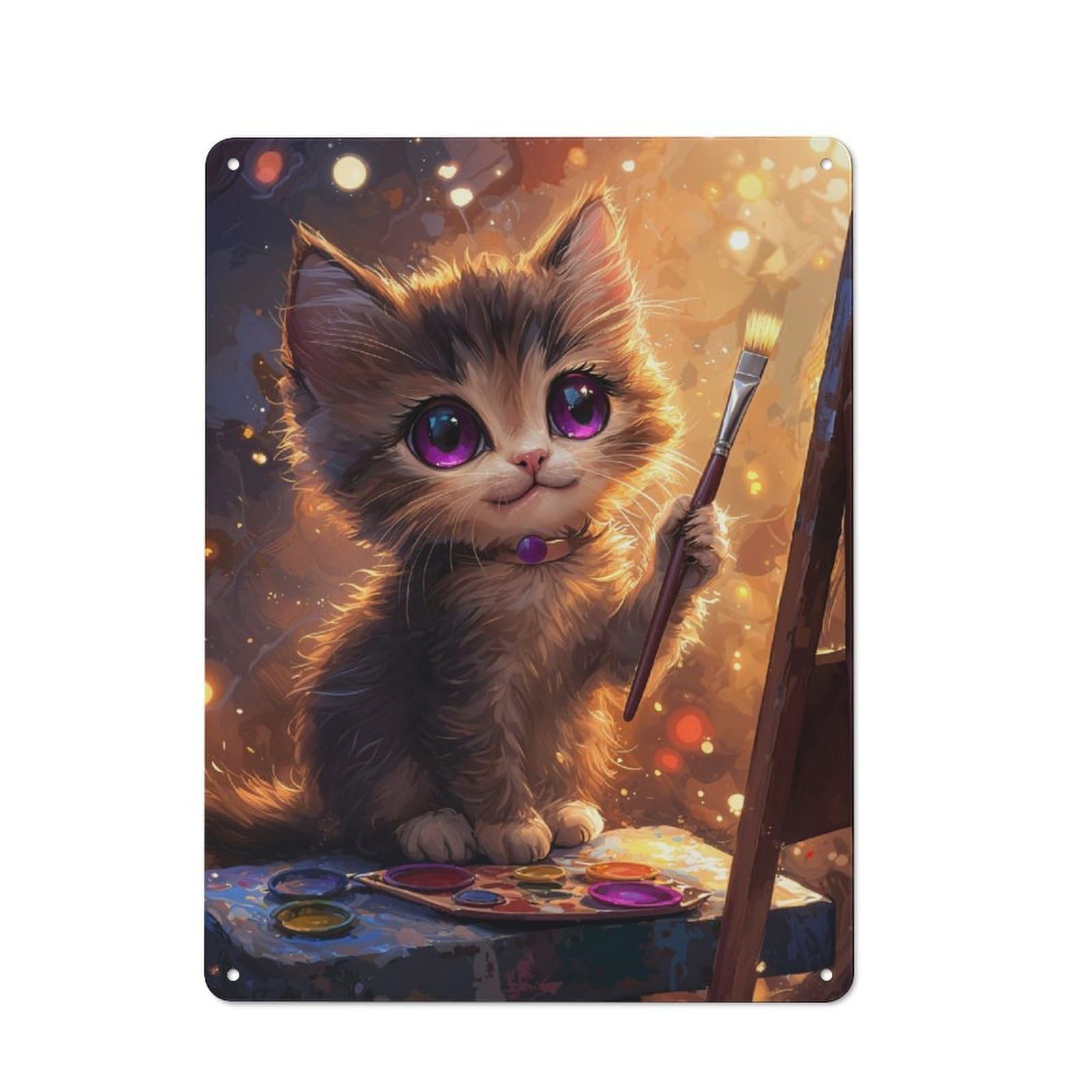 Junmoney Kitten Artist Vintage Tin Sign 40X30cm With For Home Office Or Studio, For Home Office Decor Fans
