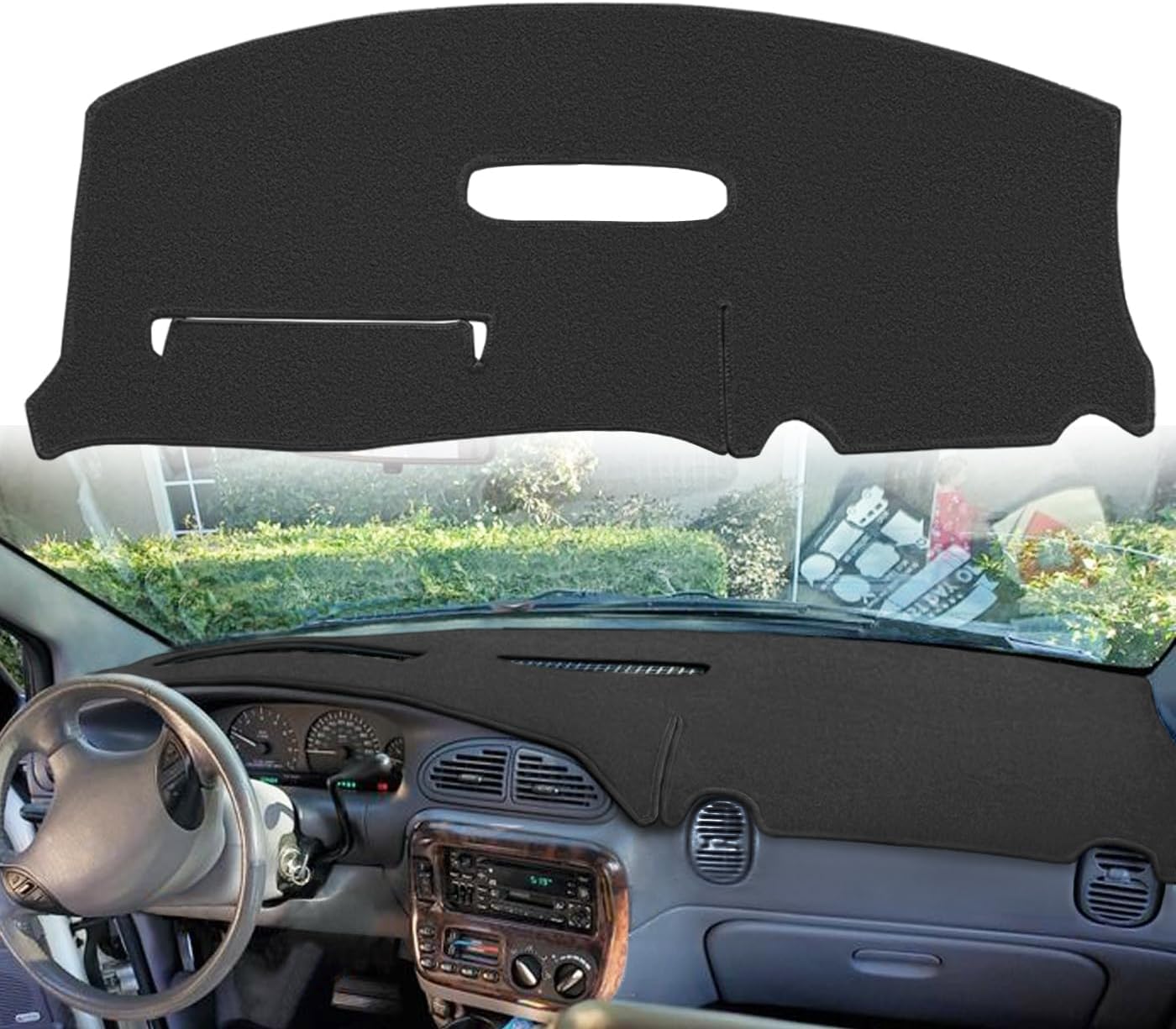 Dash Cover Mat Custom Fit for Dodge Caravan/Grand Caravan, Chrysler Town Country/Voyager/Grand Voyager, Plymouth Voyager/Grand Voyager no Speaker Dashboard Pad Cap Carpet Protector K345 (Black)