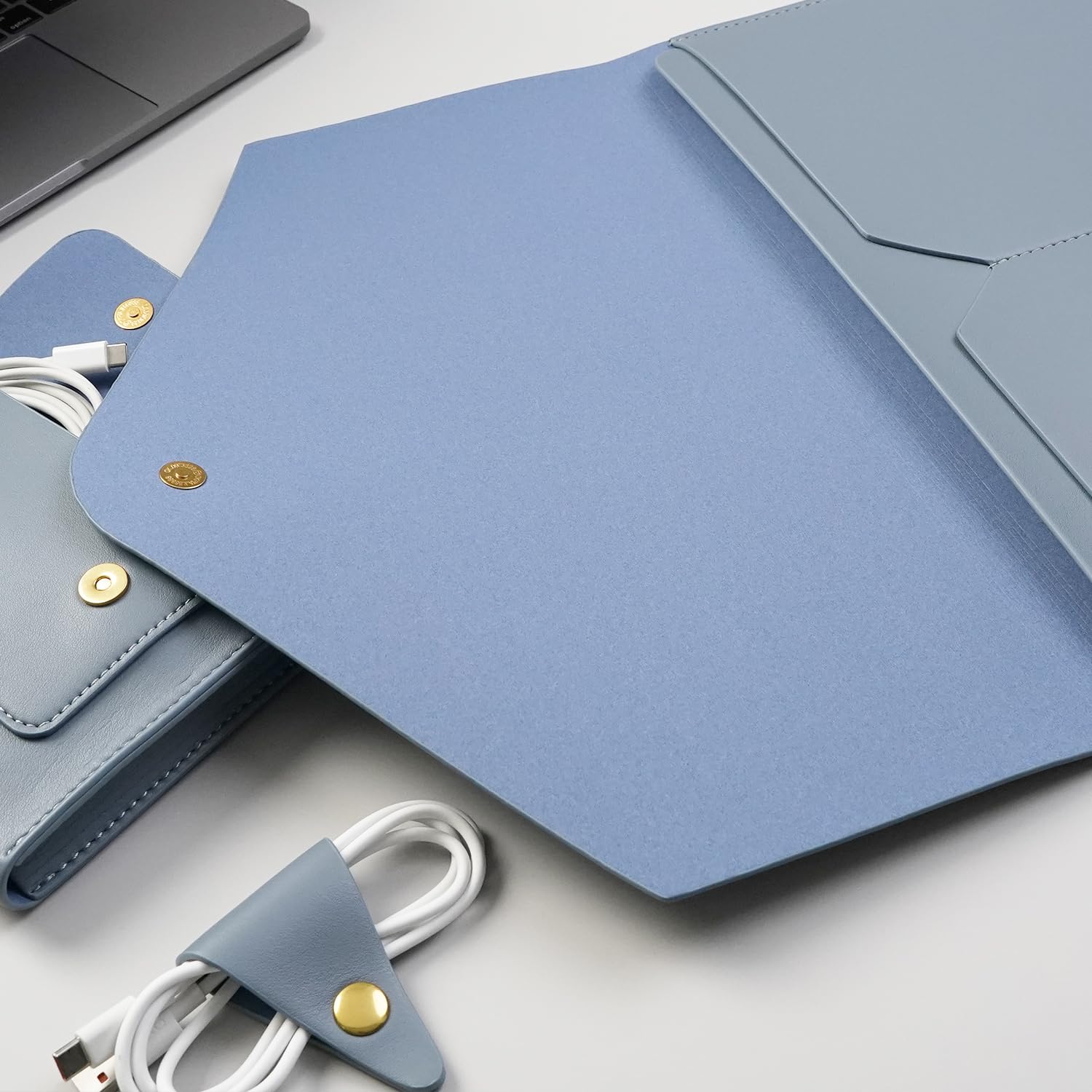 Funda para portátil de poliuretano 13" para MacBook Air 13" M3 2024, MacBook Pro 13" M2, Surface Pro 3/4/5/6/7, Dell XPS 13, bolsa pequeña, alfombrilla y organizador de cables, azul