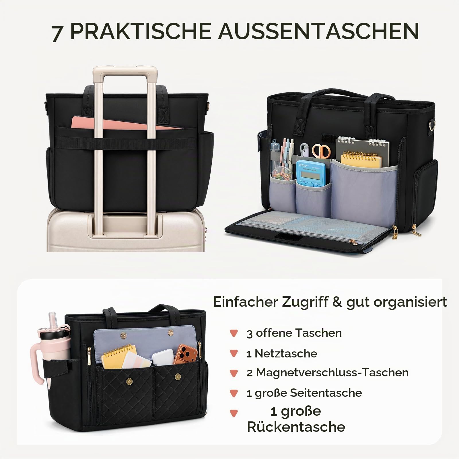 RAINSMORE Arbeitstasche Damen mit Kühlfach, Lehrertasche 15.6 zoll für Büro