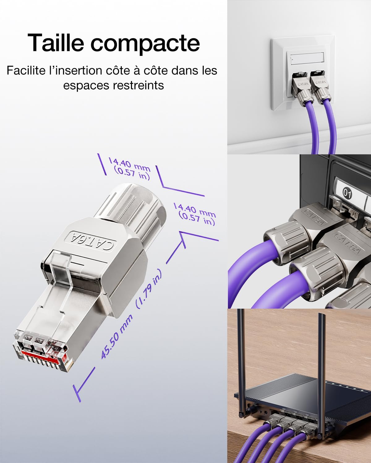 VCELINK Connecteur RJ45 sans Outil Cat6A, Fiche RJ45 Blindé, 12 Pièces | Fiche RJ45 à Contact Doré, 10 Gbit/s 500 MHz, Compatible Cat6A Cat6 Câble Réseau 22-24 AWG pour Routeur, Switch, Ordinateur