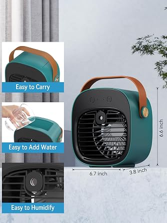 Portable Air Conditioner -5200mAh Rechargeable Mini Air Conditioner with 3 Speed Settings, 5-10 Hours Runtime,Quiet Desk Cooling Fan, Personal Air Cooler for Home, Bedroom, Travel, Office, Outdoor