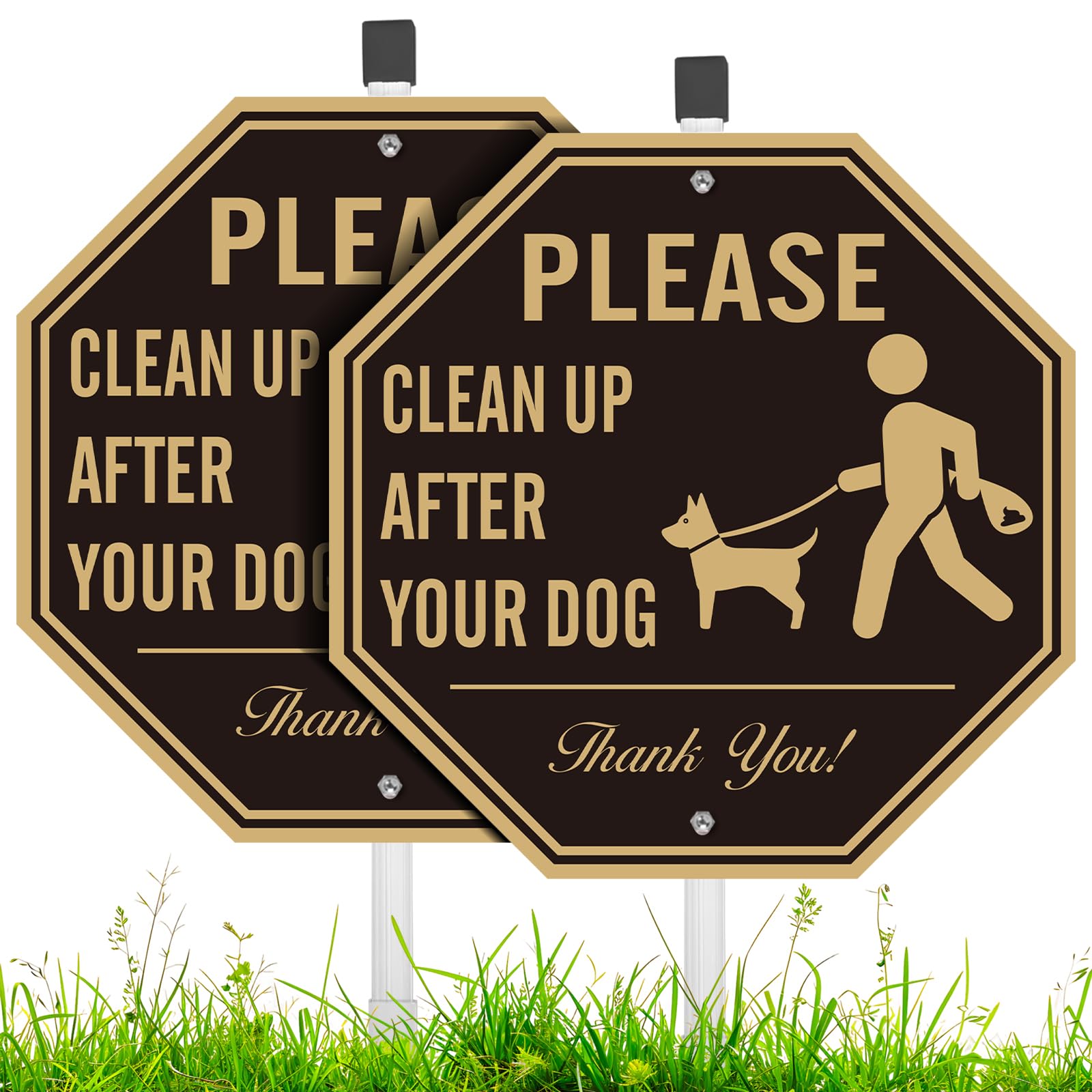 Photo 1 of (2 Pack) Clean Up After Your Dog Signs, 10''X10'' Sturdy Rust Free Aluminum, Keep Off Grass Yard Sign With 28" Metal Stakes, No Dog Poop Lawn Signs, Fade Resistant, Weatherproof, Easy to Mount