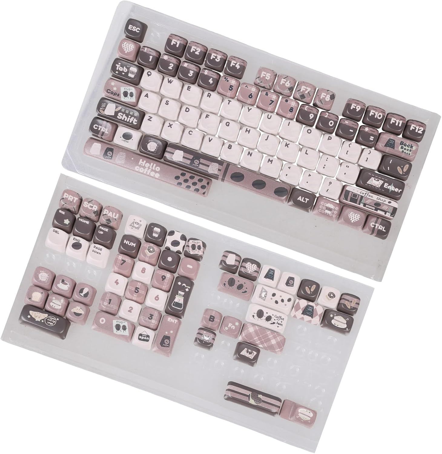 Unique Cartoon Coffee Brown Theme Keycap Set 131 Keys for Personalizing Mechanical Keyboards Keycap Set