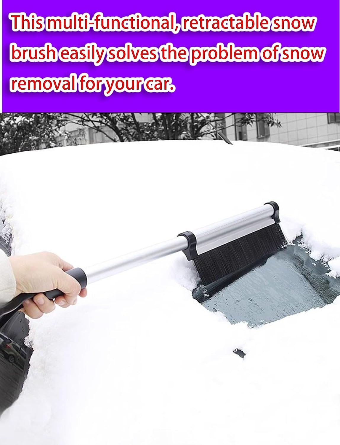Ice Scraper and Extendable Snow Brush for Car, Truck - Heavy-Duty 2-in-1 Retractable Snow Removal Tool for Winter Frost, Ice and Snow on Windshield