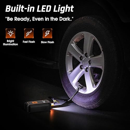 Miniatura 10 de OlarHike Inflador de neumáticos inalámbrico, compresor de aire portátil, 150 PSI de doble potencia, bomba de aire automática de 5400 mAh para