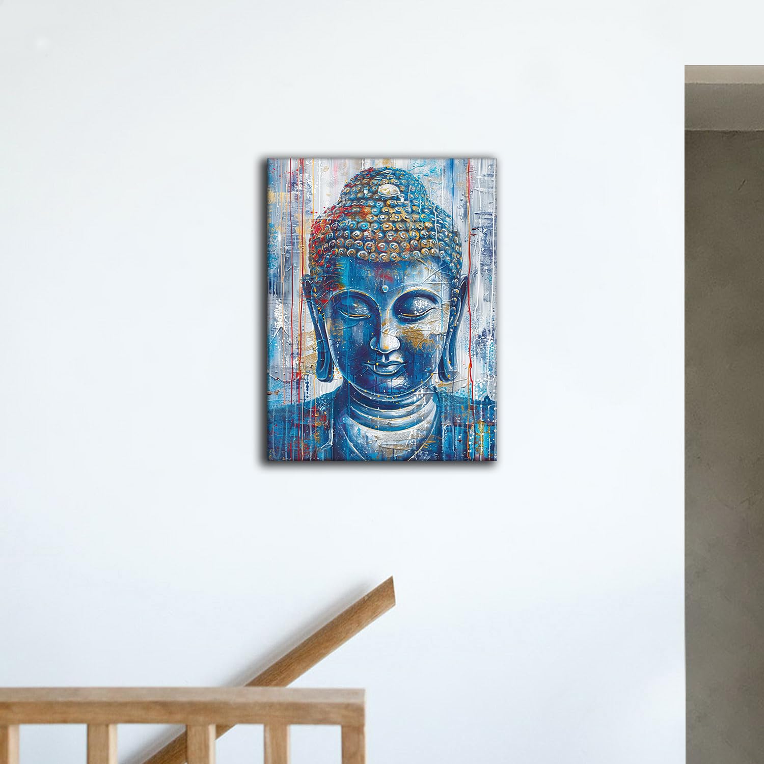 Amazon.co.jp: ブルーブッダウォールアート、抽象的な仏陀の肖像画