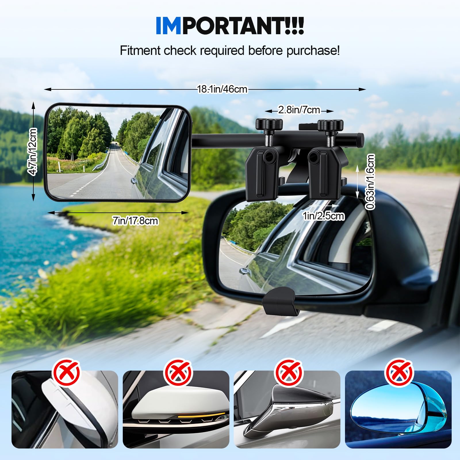 Rétroviseur supplémentaire pour caravane - Montage de sangles pour pick-ups élargis et convertis, camping-cars, remorques et véhicules de traction avec champ de vision étendu
