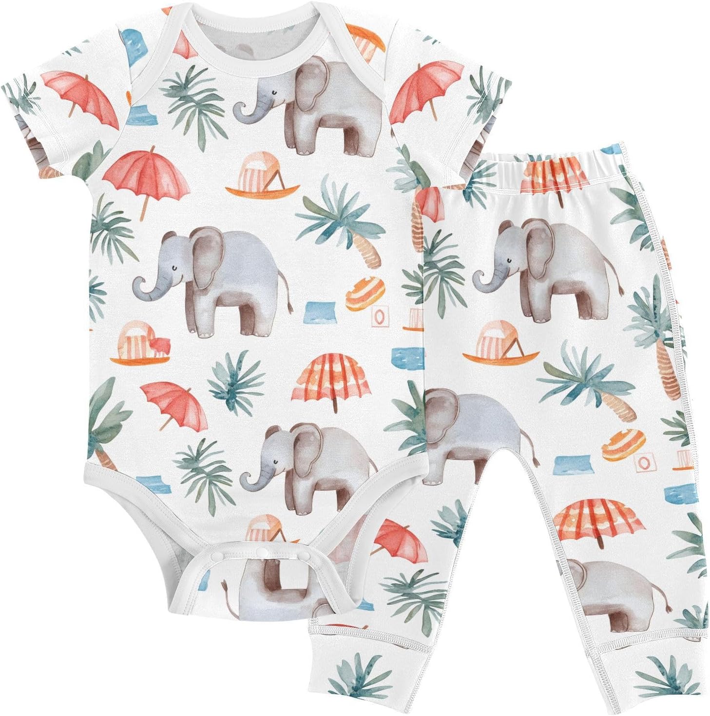 vvfelixl Baby Clothes Summer Elephant Baby Bodysuits Set Unisex Short Sleeve Babys Pants Sets 0-3M