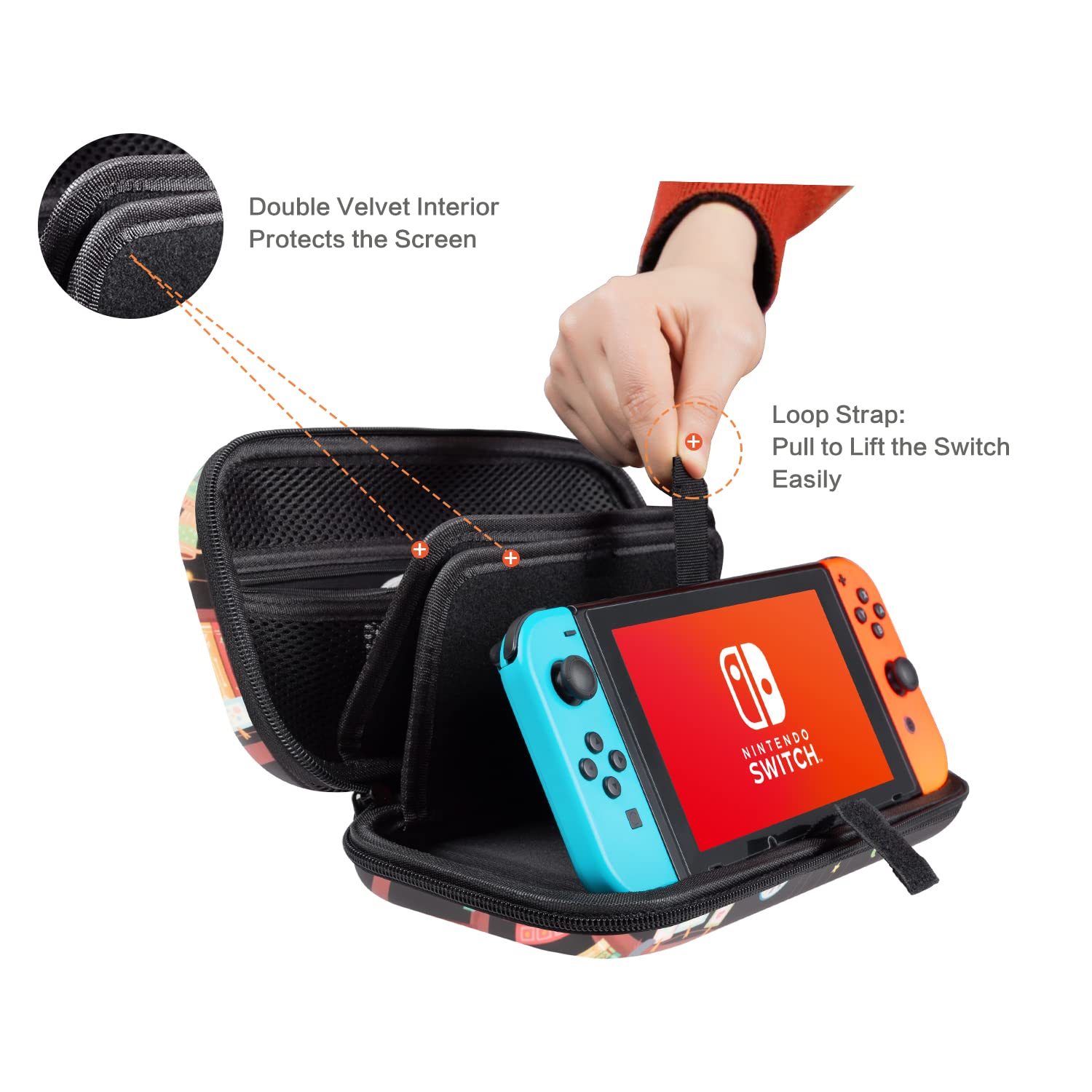 CutebriCase Nintendo Switch Case OLED Model, Carry Case for Nintendo Switch for Boy Girls-Travel Storage Hard Shell Cover with 16 Game Card Slot for Switch Console Joy-Con & Accessories,Bookshelf Cat - Image 5