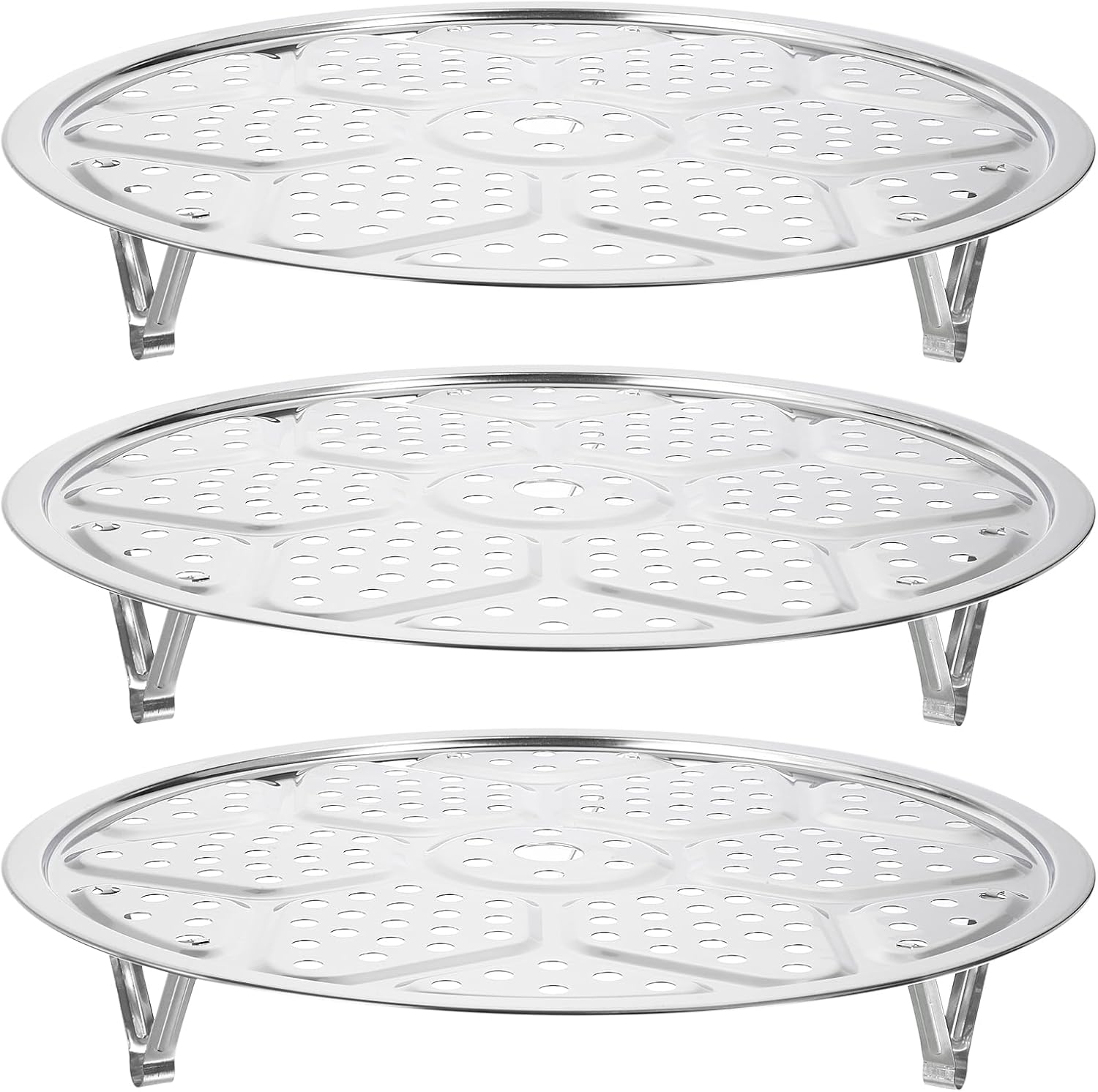 uxcell 3pcs Stainless Steel Steamer Rack with Stand, 11.8 Inches Pot Steaming Tray for Steamer Cookware Instant Pressure Cooker, Silver Tone