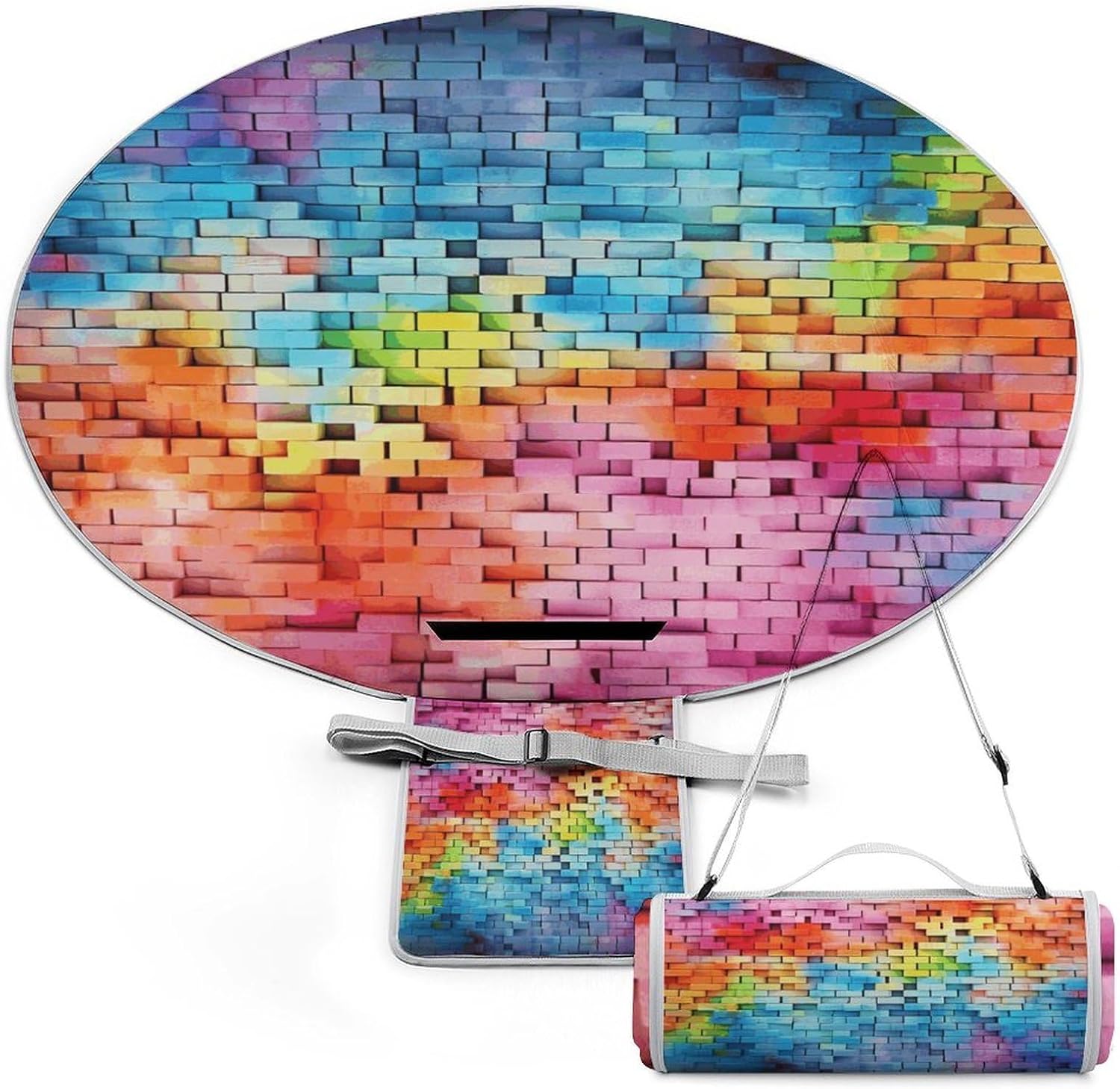 Colorful Wall Picnic Mat Lightweight Waterproof Picnic Blankets Extra Large Picnic Outdoor Blankets Foldable Sandproof Beach Blanket for Park Beach Camping Courtyard 58.3''x58.3''