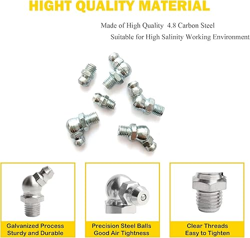 Miniatura 10 de Surtido de accesorios de grasa de 38 "-24 12 piezas  recto 45 90 grados Zerk accesorios, acero galvanizado para maquinaria industrialagrícola,