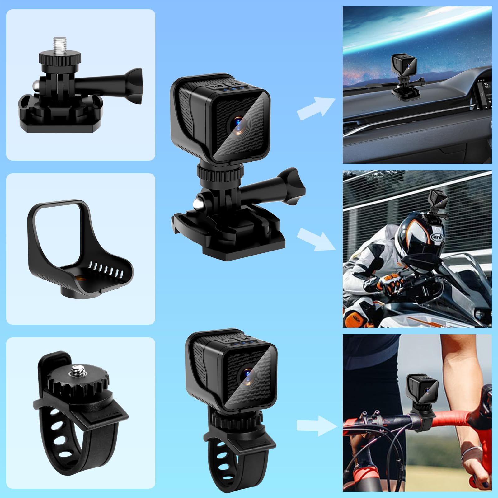 Mini Kamera Action, Hotspot WiFi Tragbare Action Cam Mini WiFi für Sport, 1080P HD & 120° Ultra-Weitwinkel Actionkameras Fahrrad mit Loop-Aufnahme & Halterungen