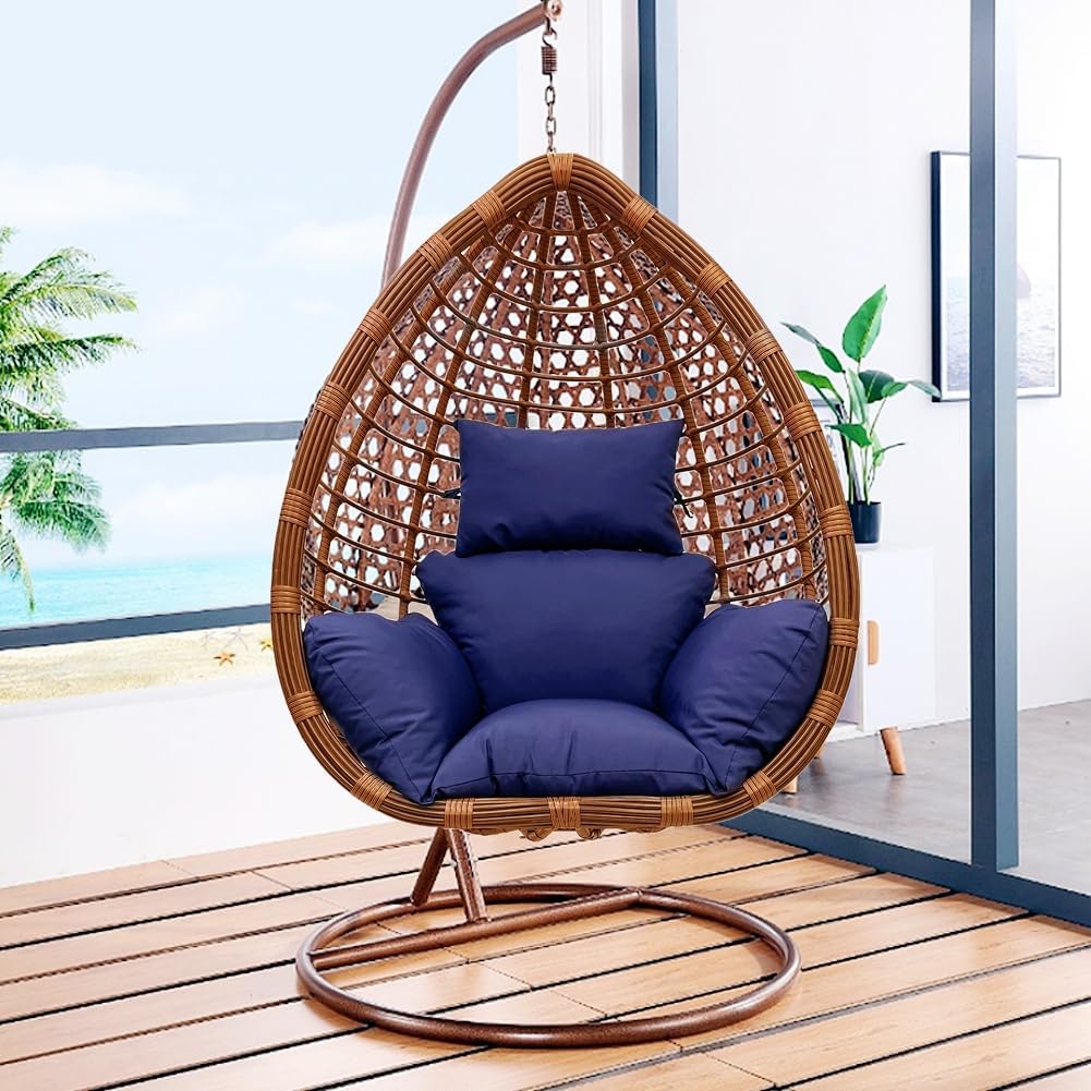 Srutirbo Swing Egg Cushion Replacement, Outdoor Hanging Basket Seat Cushion Pillow, Foldable Hanging Egg Chair Back Cushions with Headrest Pillow (Navy Blue)