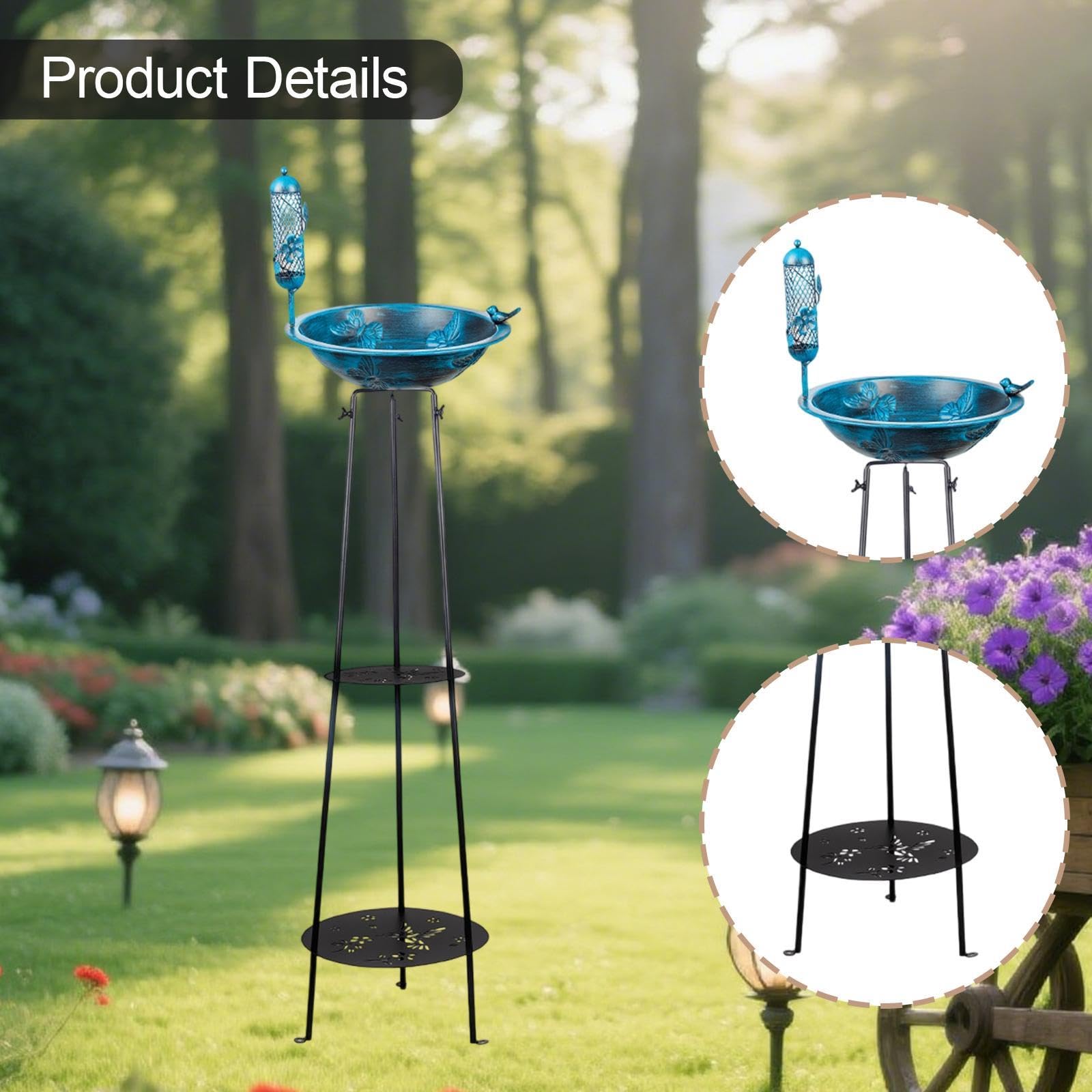 Supporto per Piante da Giardino con Mangiatoia per Uccelli per Patio Esterno in Metallo Resistente