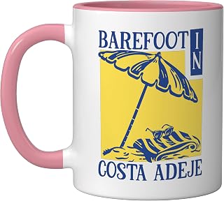 Barefoot in Costa Adeje Ceramic Mug, Pink/White