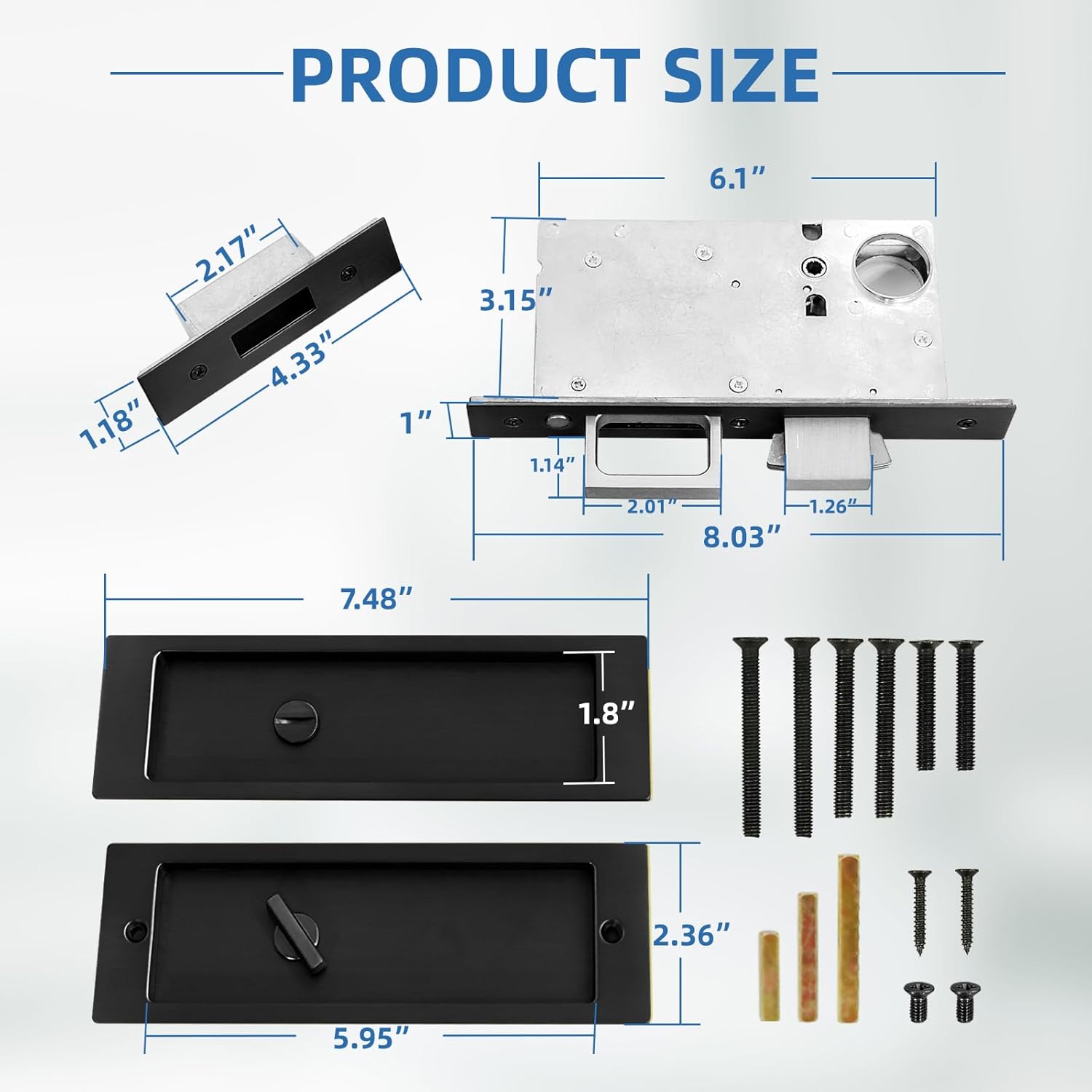 Modern Pocket Door Hardware Set - Privacy Lock with Finger Flush Pulls & Soft Close, for Sliding Barn Doors, Pocket Doors, Bedroom (Black, Privacy)