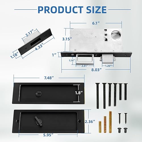 Miniatura 2 de Moderno juego de herrajes para puertas de bolsillo, cerradura de privacidad con tiradores de dedo y cierre suave, para puertas correderas de