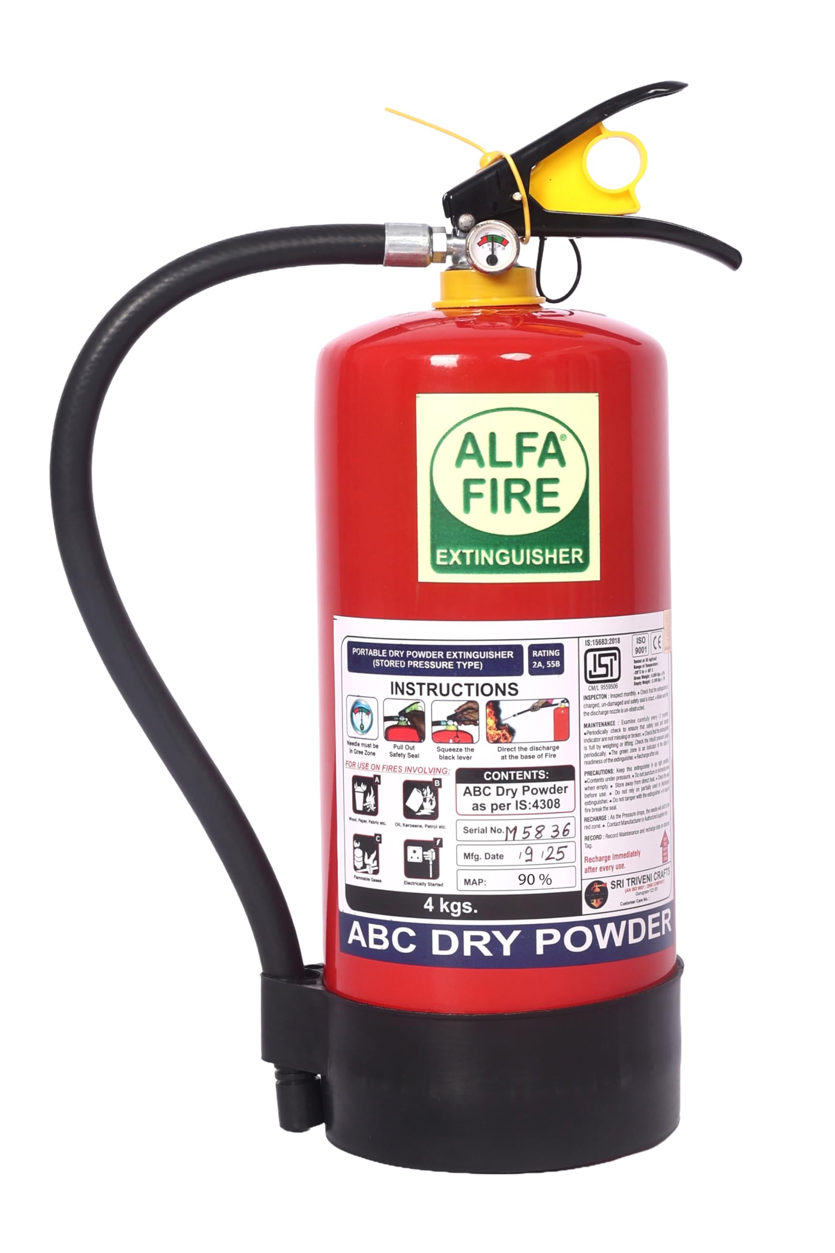 Alfa Fire 4kg MAP 90 Fire Extinguisher – ABC Type | High-Purity Fire Safety Equipment for Industry & Warehouse-image-23