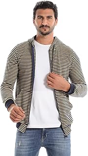 CAESAR Mens Mens Stripped Hoodie With Zipper Hoodie