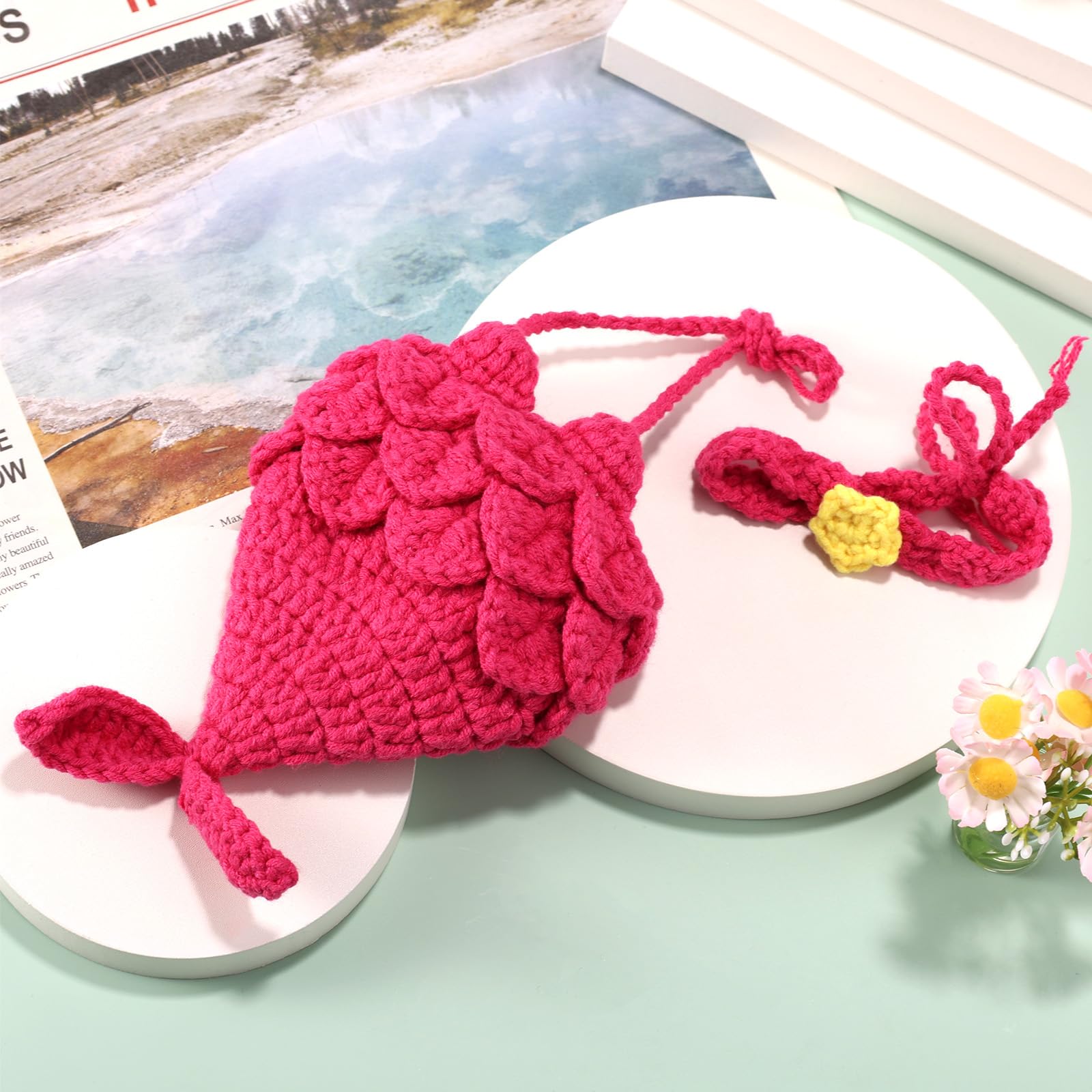 Lyreh Clothes Set for Doll Wool Mermaid Outfit Clothing with Hairband Cute Kawaii Fashion Costume Accessories for Dolls (Rose Red) - Image 2