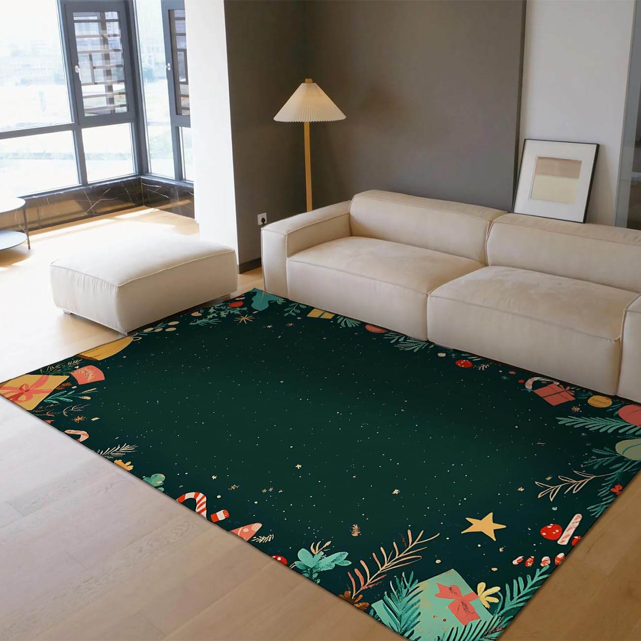 Tapis Noël antidérapant de 100x150cm en moquette douce et fine verte