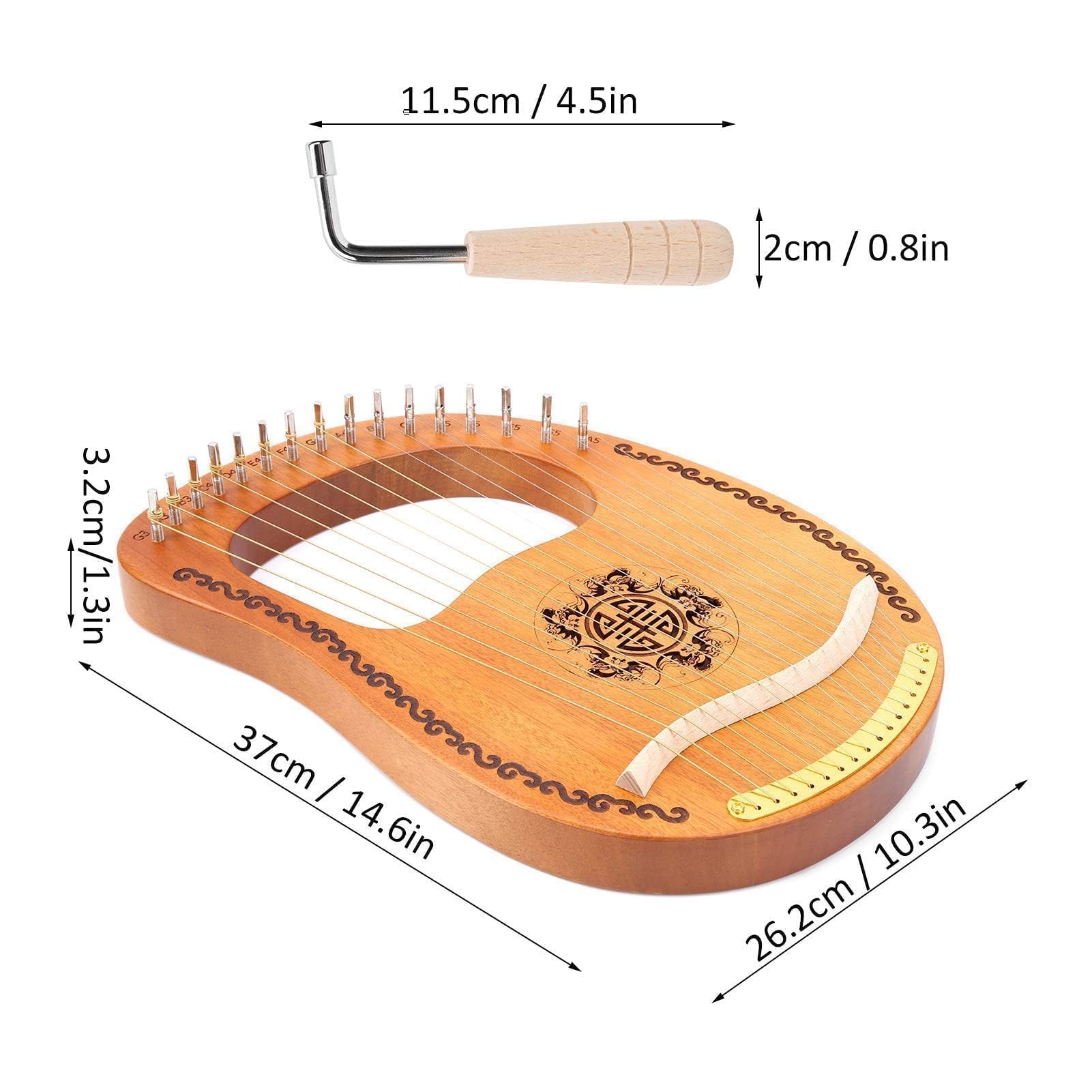 Arpa portátil 16 cuerdas pequeño arpa caoba Okoman madera instrumento musical principiante -16