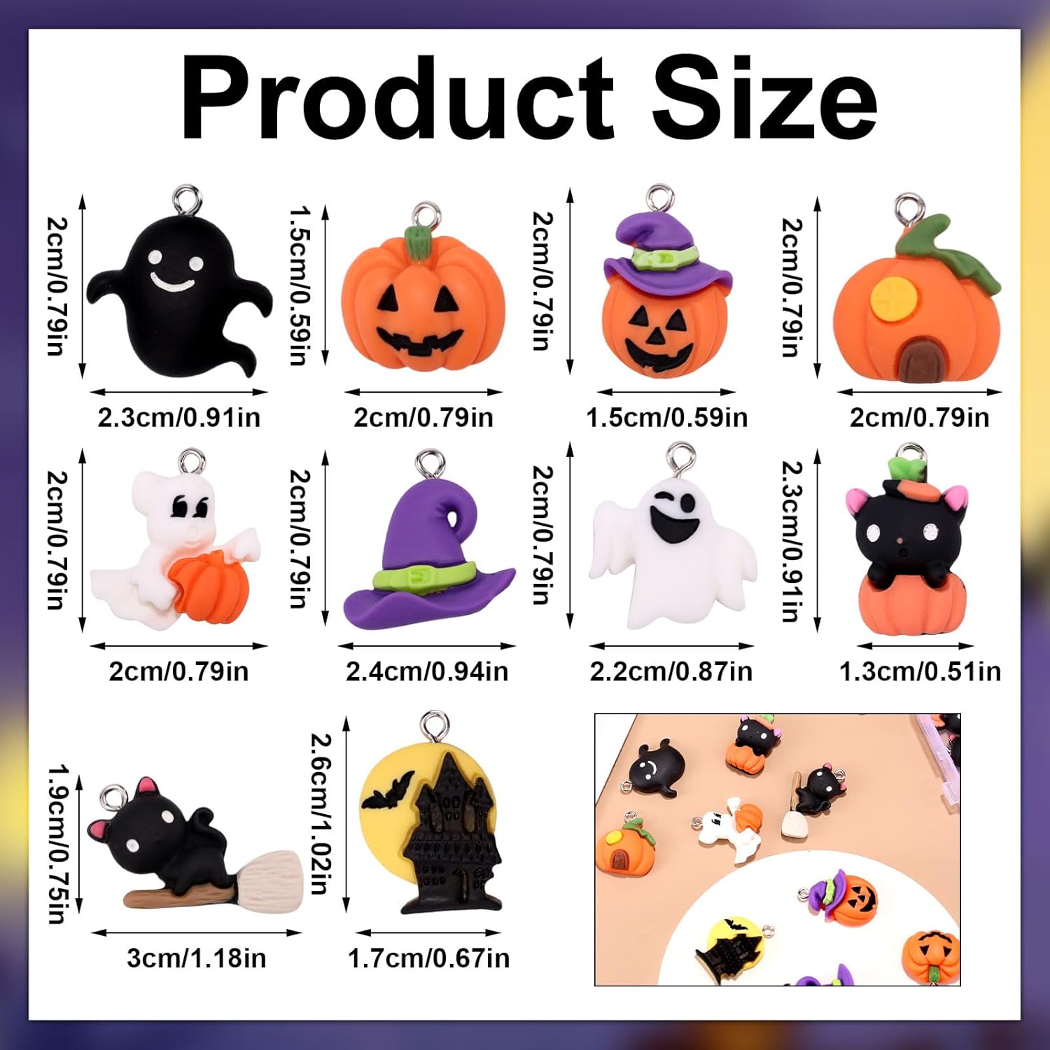 60pcs Halloween Resin Charms for Crafts, Multi Shape Flatback Slime Halloween Resin Miniatures Ornaments for DIY Jewelry Making Scrapbooking Wreath Decorations - Image 2