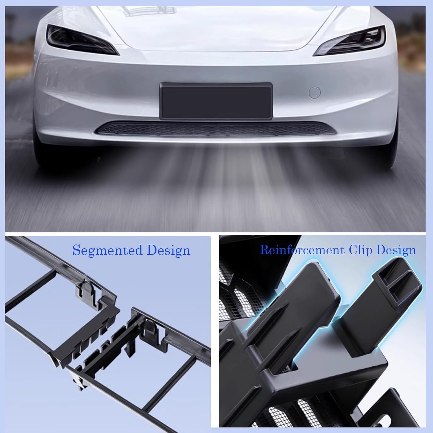 Lower Bumper Grille Mesh Insert, Compatible with Tesla Model 3 Highland 2024-2025, Not Front Camera/Performance, Snap-On, No-Drill, ABS + Steel Mesh