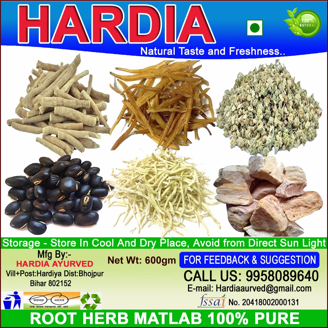 Ashwagandha shatavari kaunch beej gokhru vidharikand safed musli root herb (600 gm combo pack)