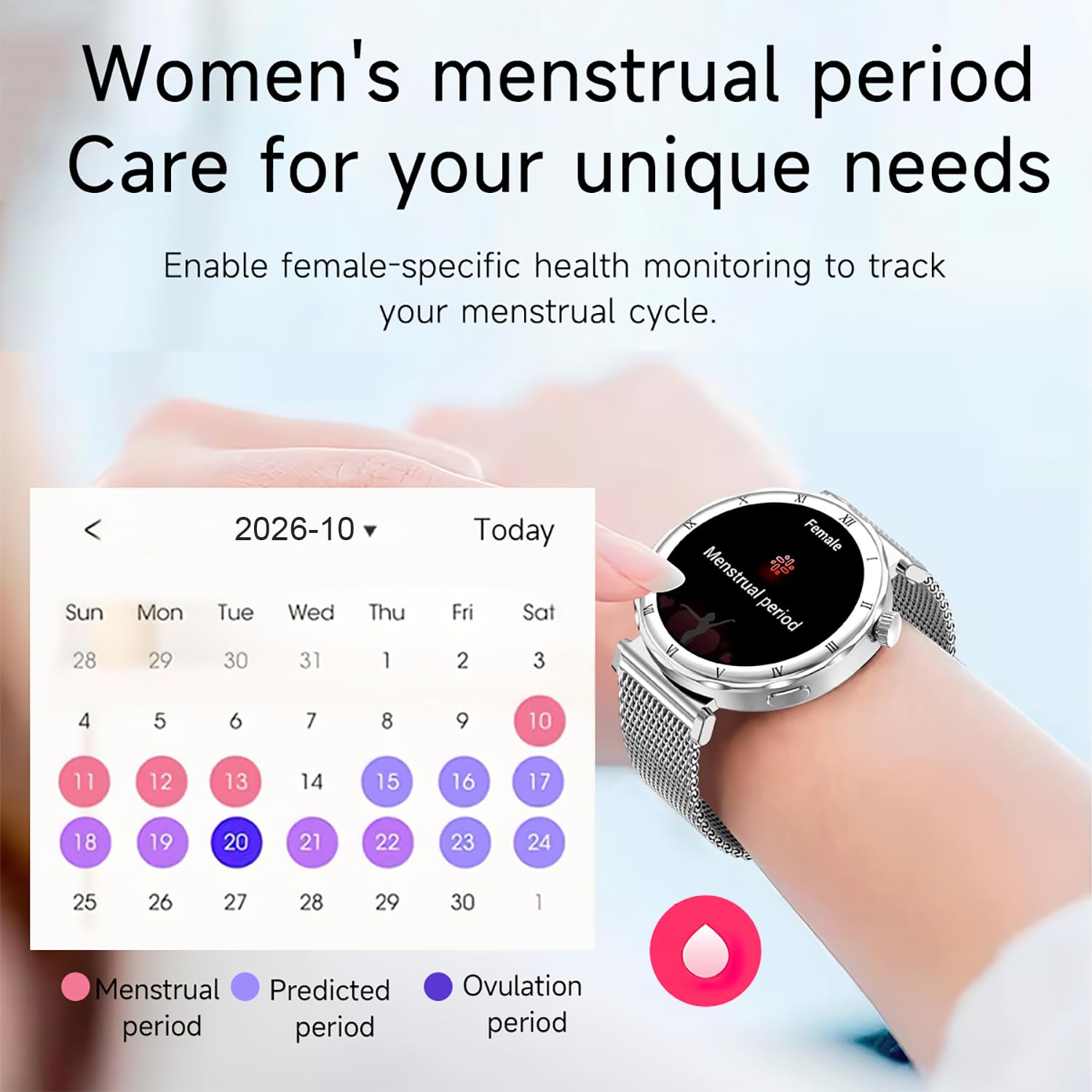 Reloj inteligente para mujer AMOLED de 1,19 pulgadas con función de teléfono, monitor de sueño en el corazón, presión arterial SpO2, modo multideporte, reloj de fitness, resistente al agua, correa de