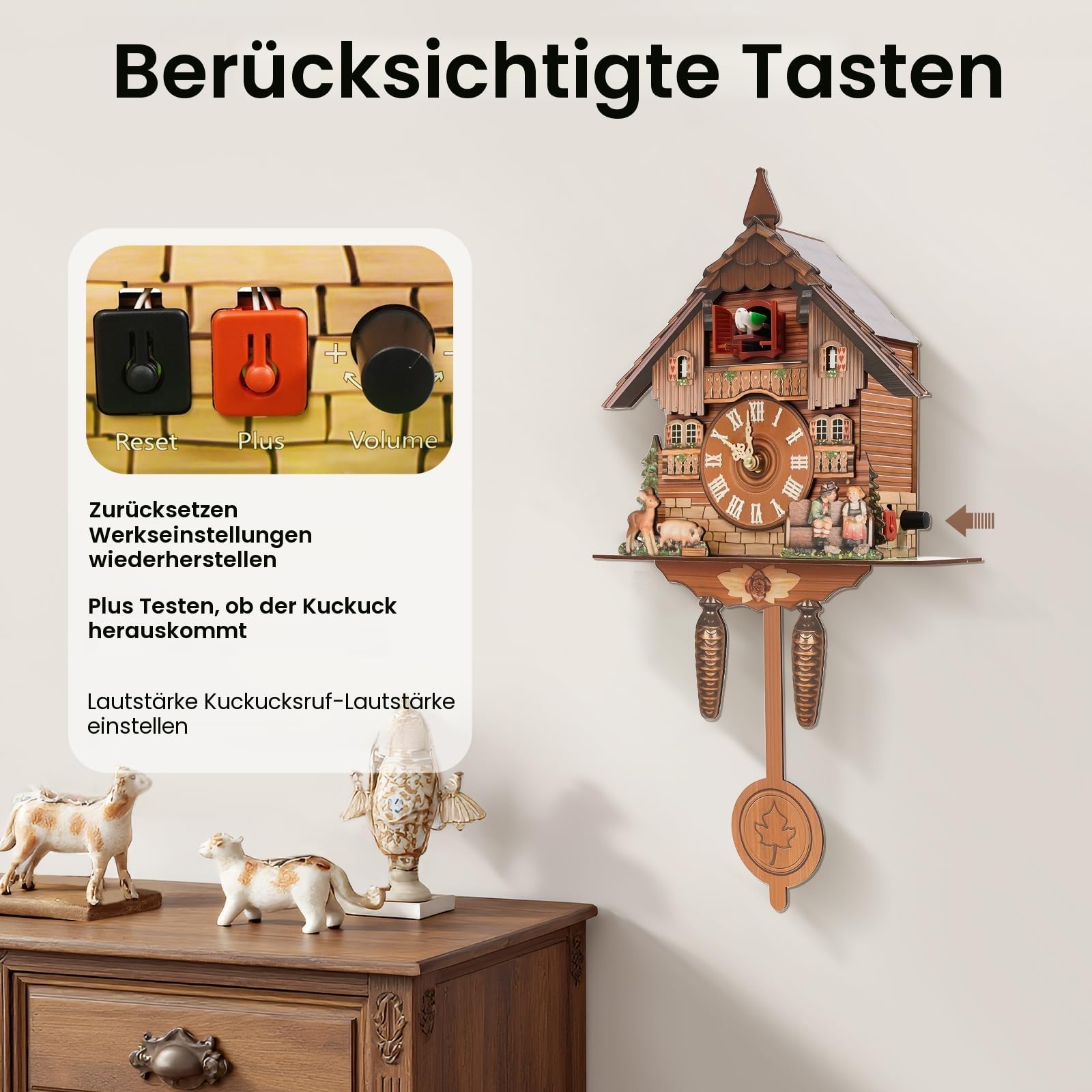 Kuckucksuhr Schwarzwald Kuckucksuhren - Mit authentischem Kuckucksruf - Ideal für Wohnzimmer, Schlafzimmer, Küche sowie Restaurant, Café & Hotel - Dekorative Uhr