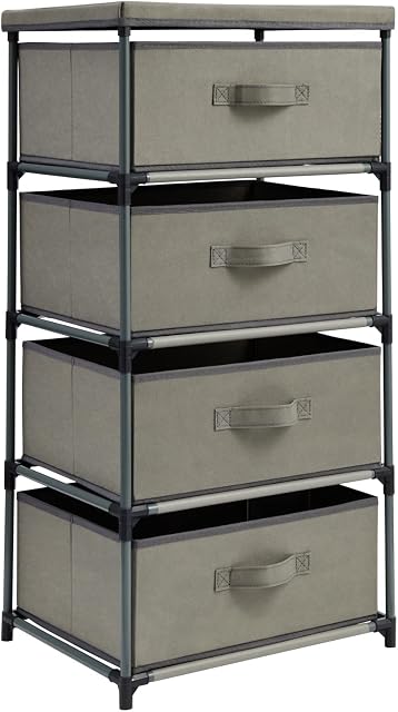 4 Drawer Dresser for Bedroom, Clothes Fabric Storage Tower for Clothing Organization, Linens, Closet (Light Gray 16.5 x 33 In)
