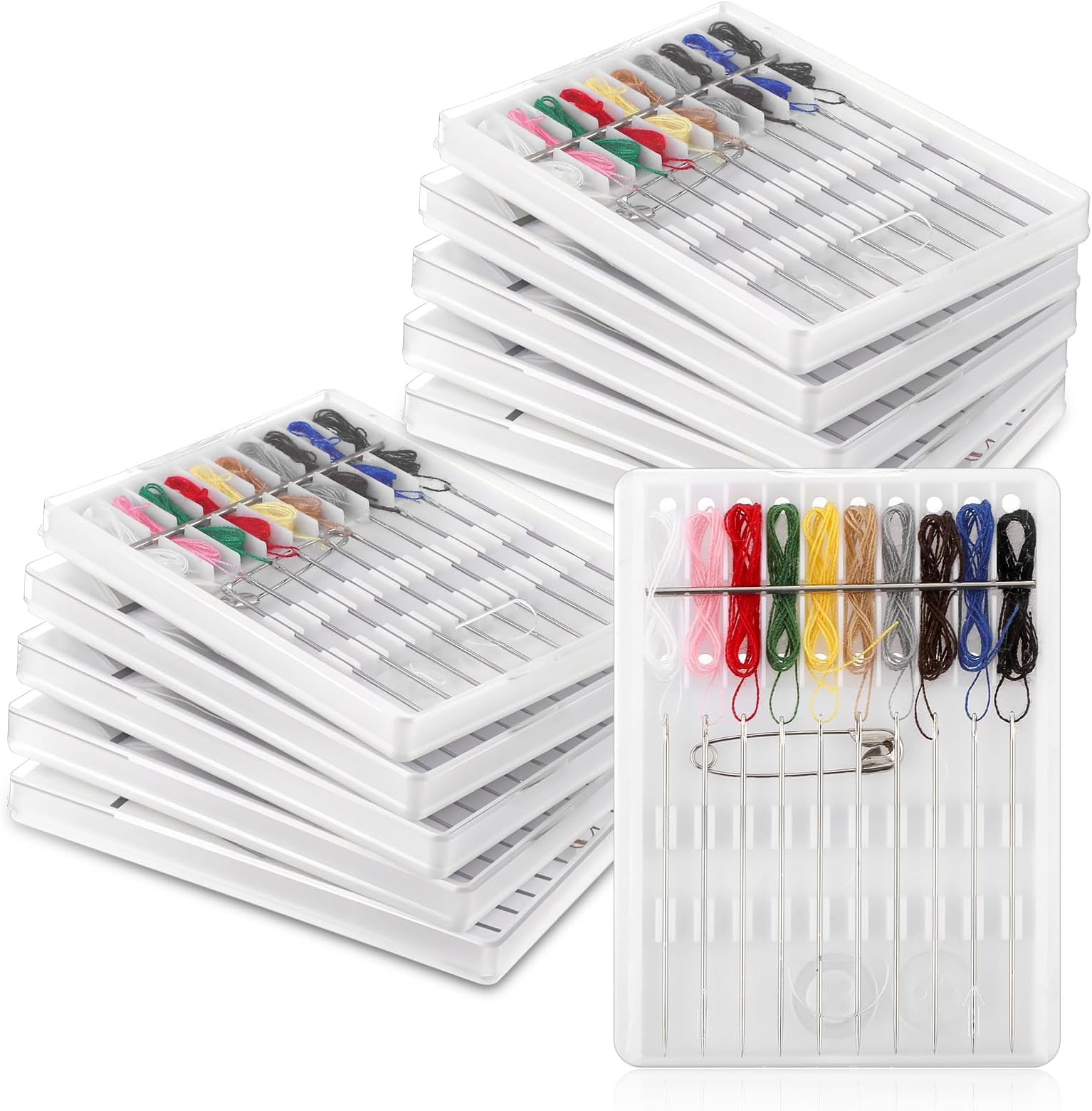 36 Boxes Mini Sewing Kit Bulk Easy Pre Threaded Needle Kit Travel Sewing Threaded Needle Holder Small Home Travel Box with Pin Button, Assorted Colors ﻿