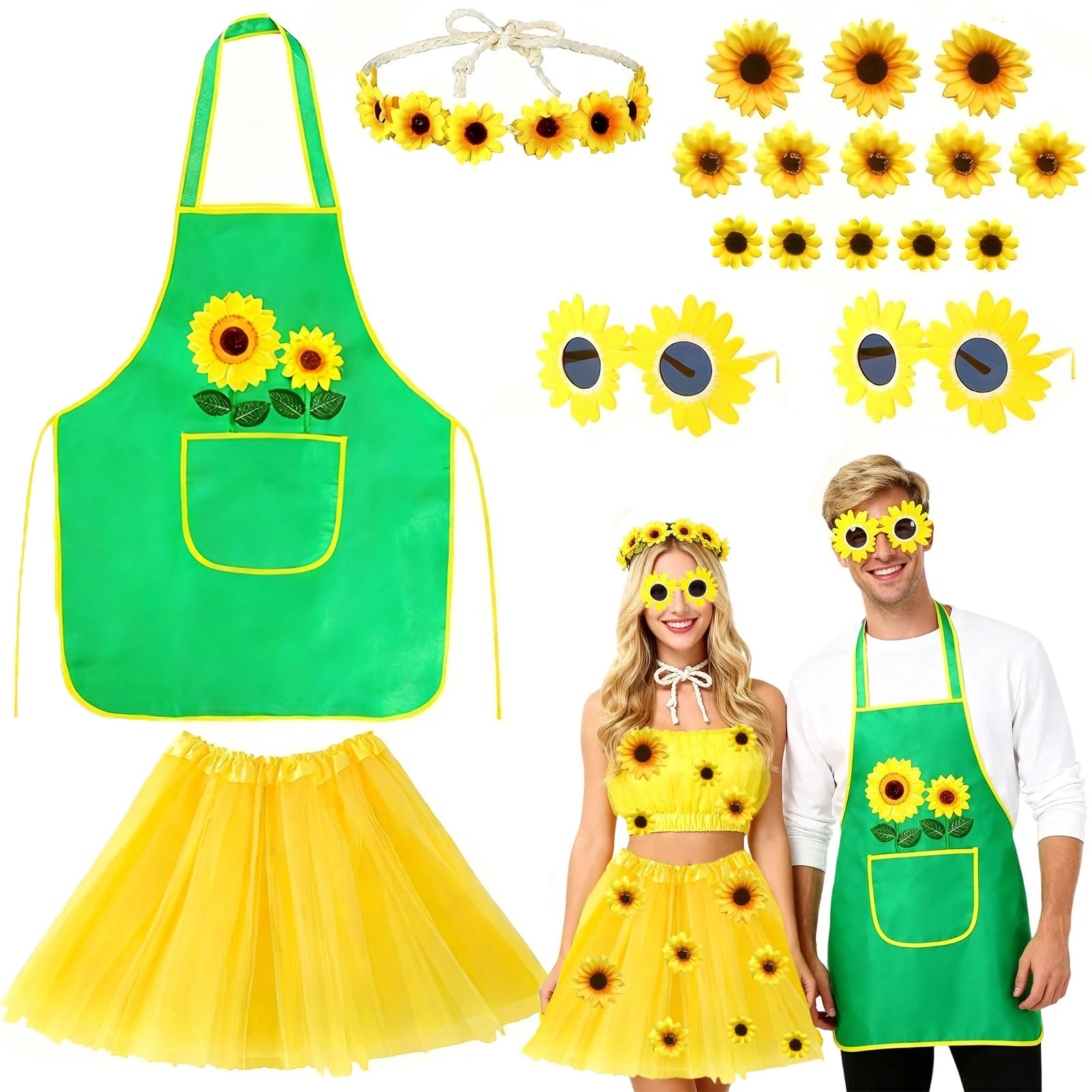 HarnyLoom Sunflower Costume for Women Yellow Tutu Skirts Sunflower Hair Accessories Glasses