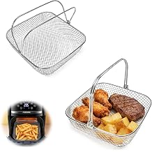 2 PACK Air Fryer Baskets, 8QT Air Fryer Replacement Basket with Handle, 304 Stainless Steel Square Mesh Rack for Crispy Cooking, Baking, Frying, 8 Inch
