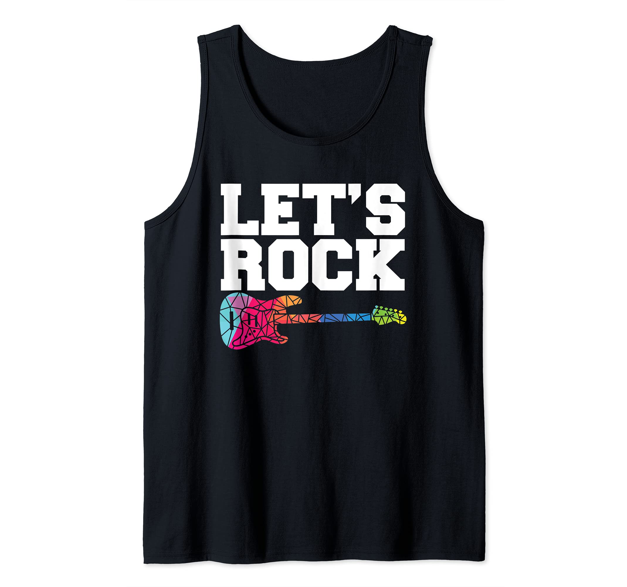 Lets Rock I Rock n Roll Guitar Retro Musician I Guitar Tank Top, Black