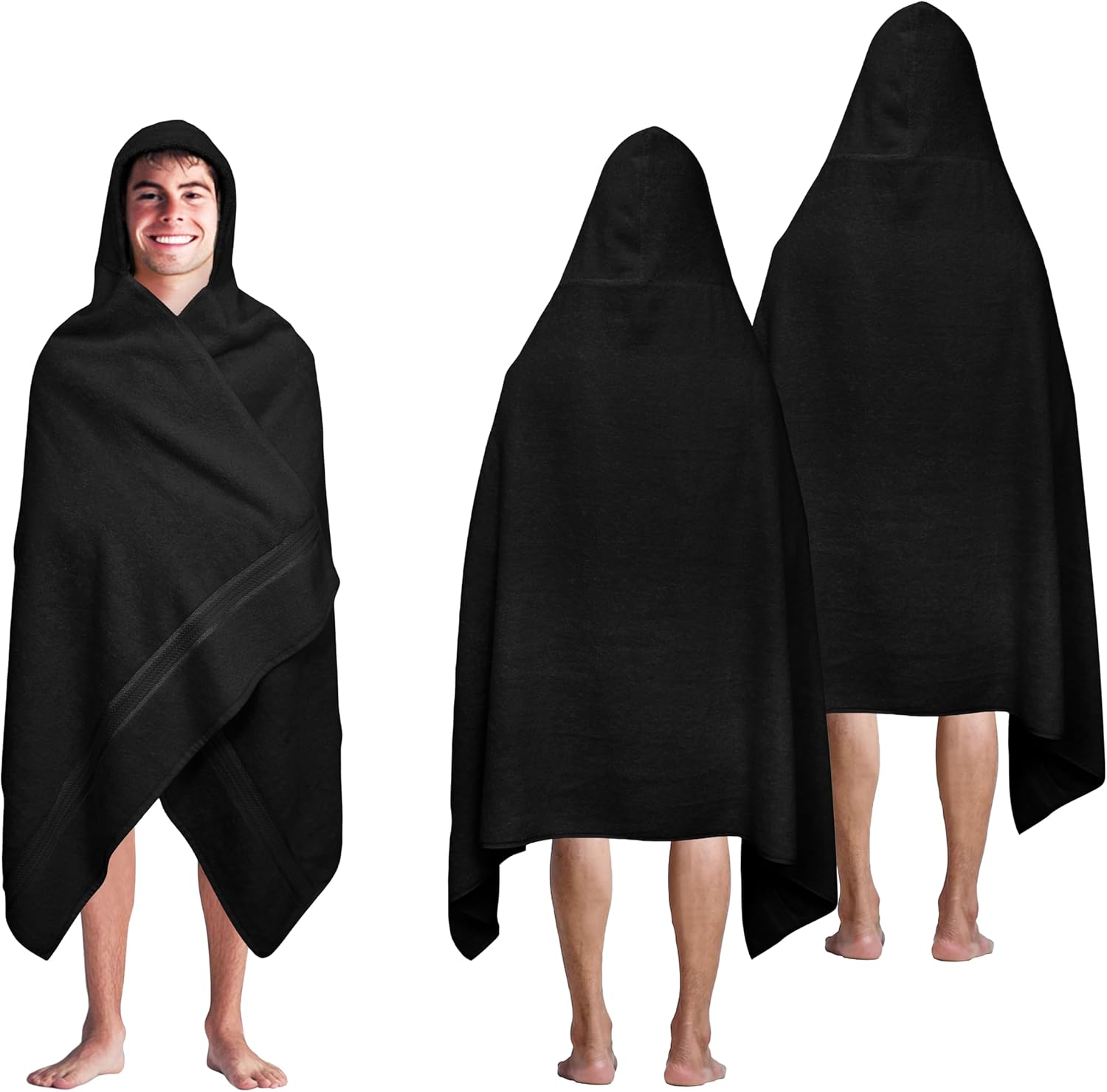 COTTON CRAFT Ultra Soft Hooded Towel – 2 Pack Oversized 35x70 Towel with Hood for Adults - 580 GSM 100% Cotton Ringspun Terry - Pool Beach Bath Sheet Wrap - Luxurious Plush Absorbent Bath Wrap – Black